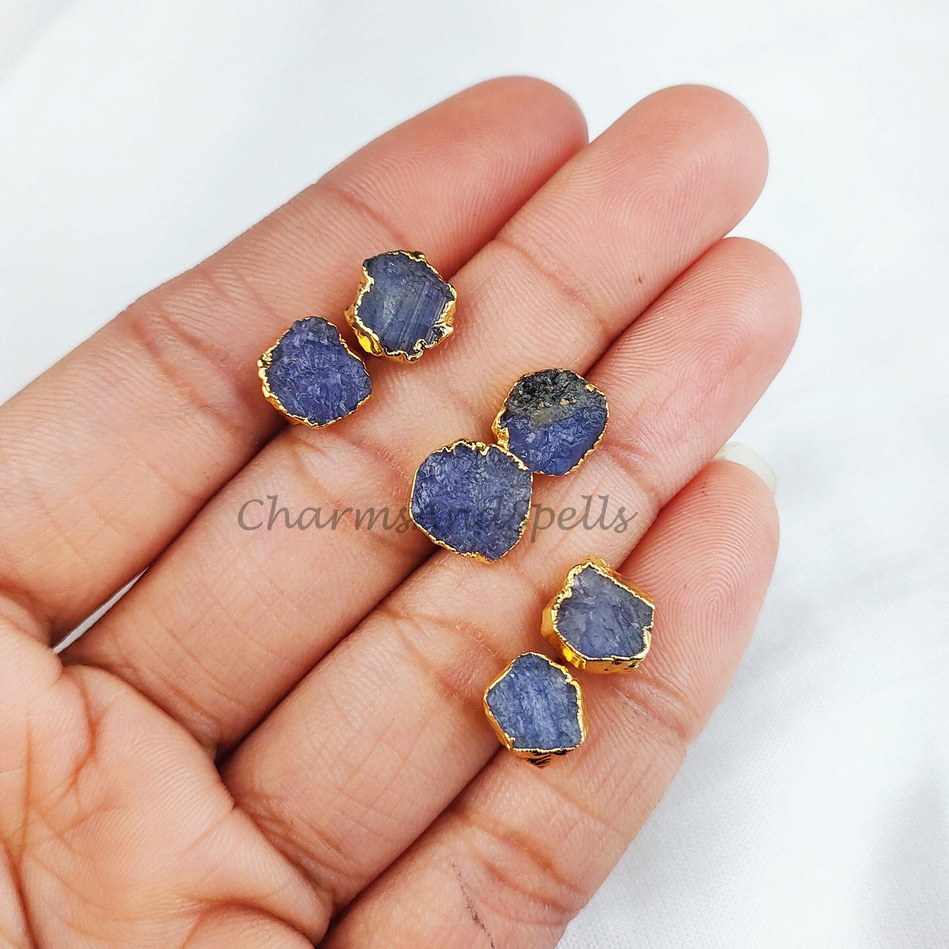 Raw Tanzanite Gemstone Stud Earrings, Tiny Crystal Earrings, Real Gemstones, Wedding Bridesmaid Gifts - Charms And Spells