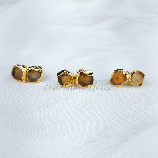 Raw Citrine Gemstone Earrings, Rough Crystal Earrings, Boho Jewelry, Raw Gemstone, Handmade Earrings - Charms And Spells