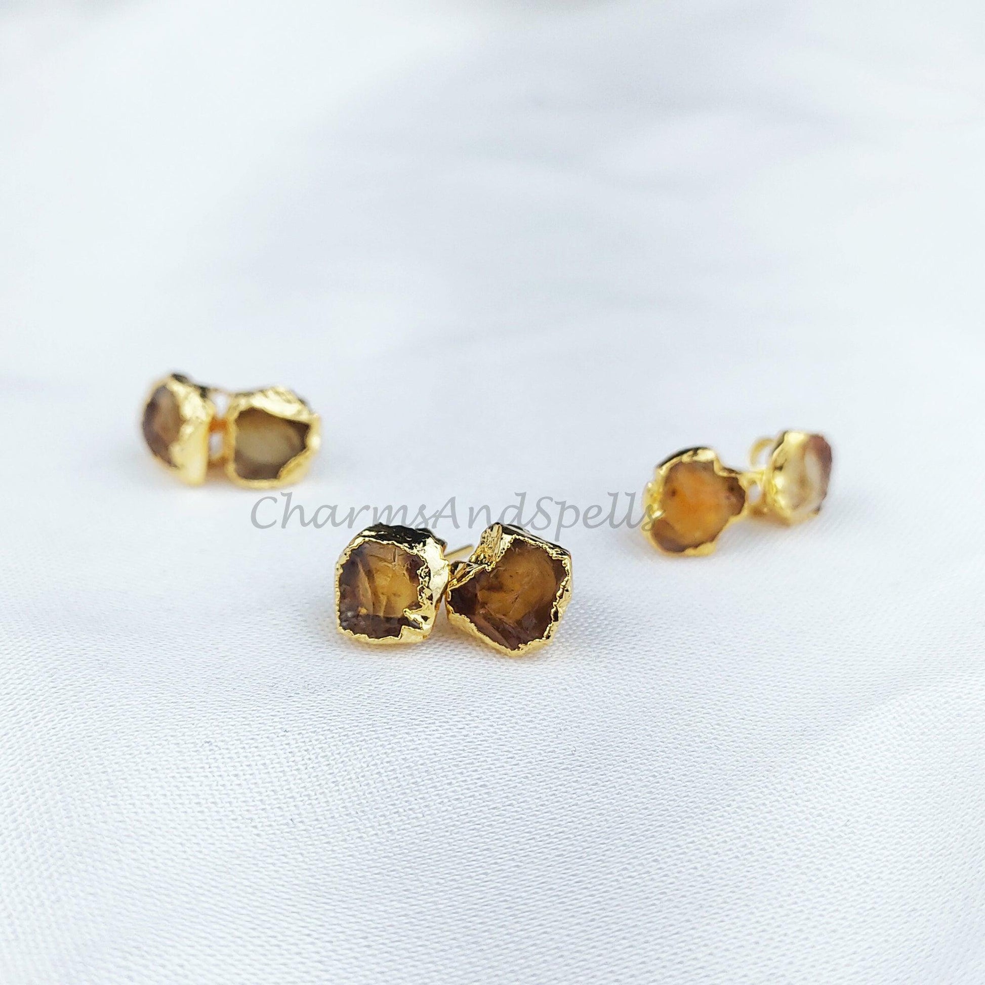 Raw Citrine Gemstone Earrings, Rough Crystal Earrings, Boho Jewelry, Raw Gemstone, Handmade Earrings - Charms And Spells