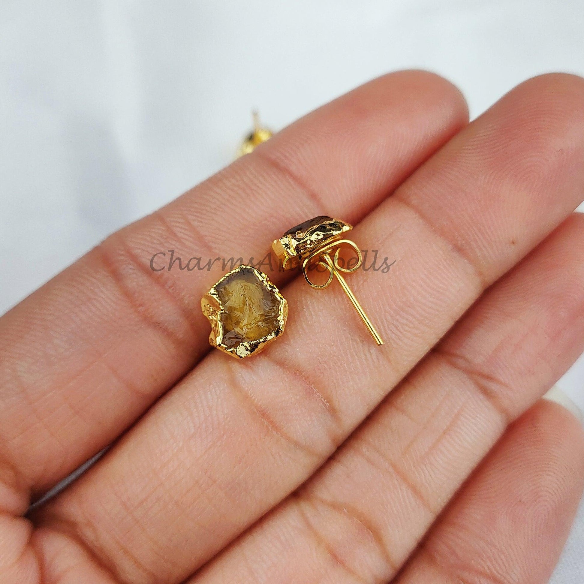 Raw Citrine Gemstone Earrings, Rough Crystal Earrings, Boho Jewelry, Raw Gemstone, Handmade Earrings - Charms And Spells