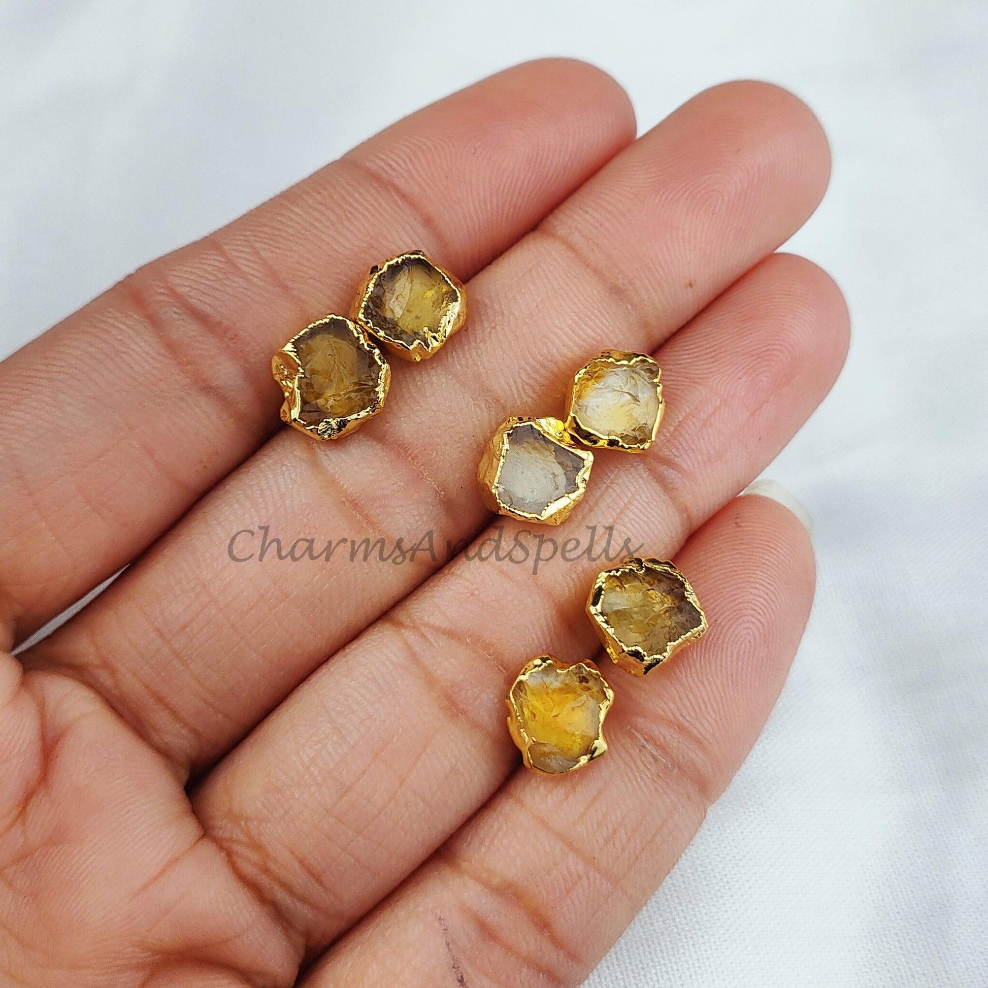 Raw Citrine Gemstone Earrings, Rough Crystal Earrings, Boho Jewelry, Raw Gemstone, Handmade Earrings - Charms And Spells