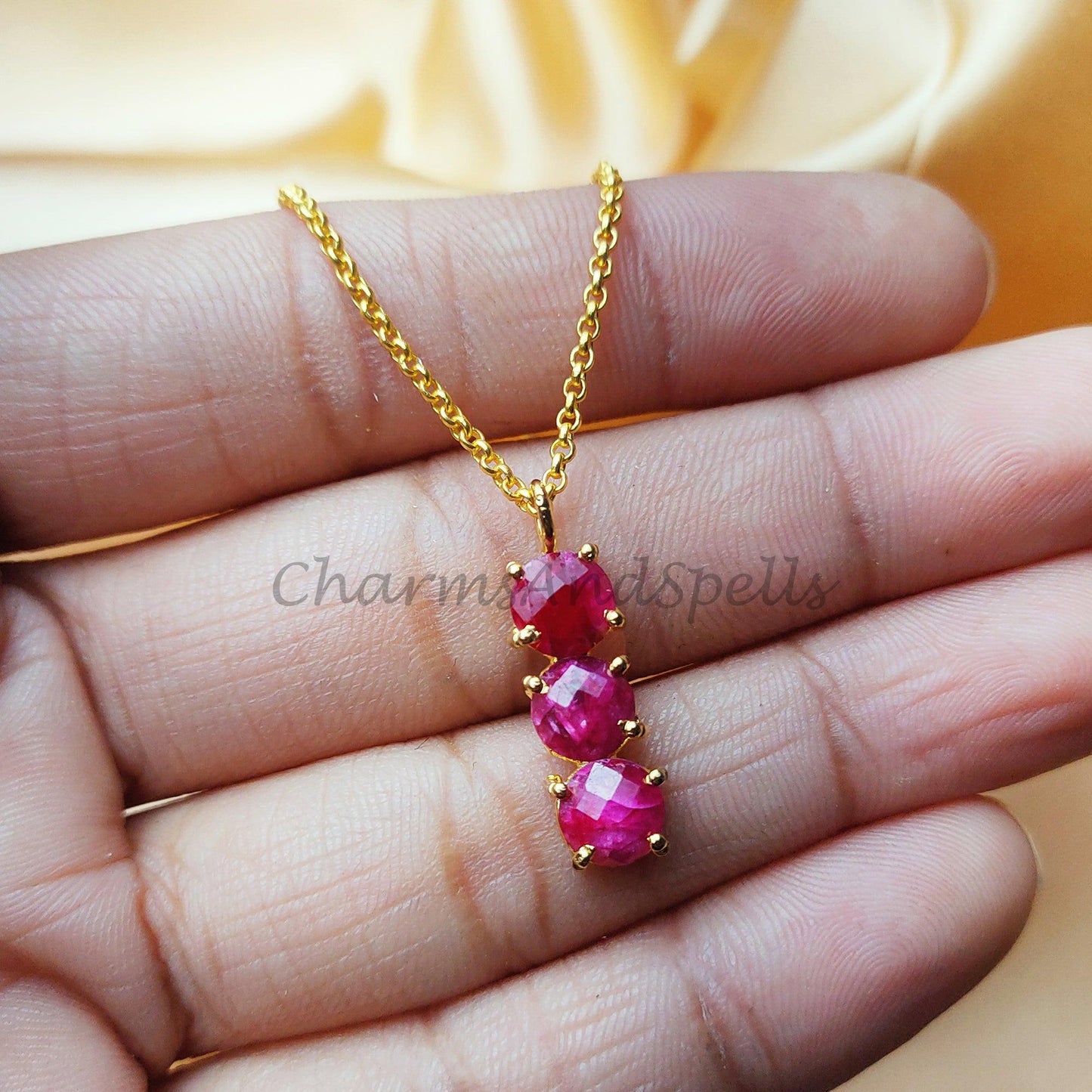 Ruby Necklace For Women, Handmade Pendant, Long Ruby Pendant, July Birthstone, Gift for Her - Charms And Spells