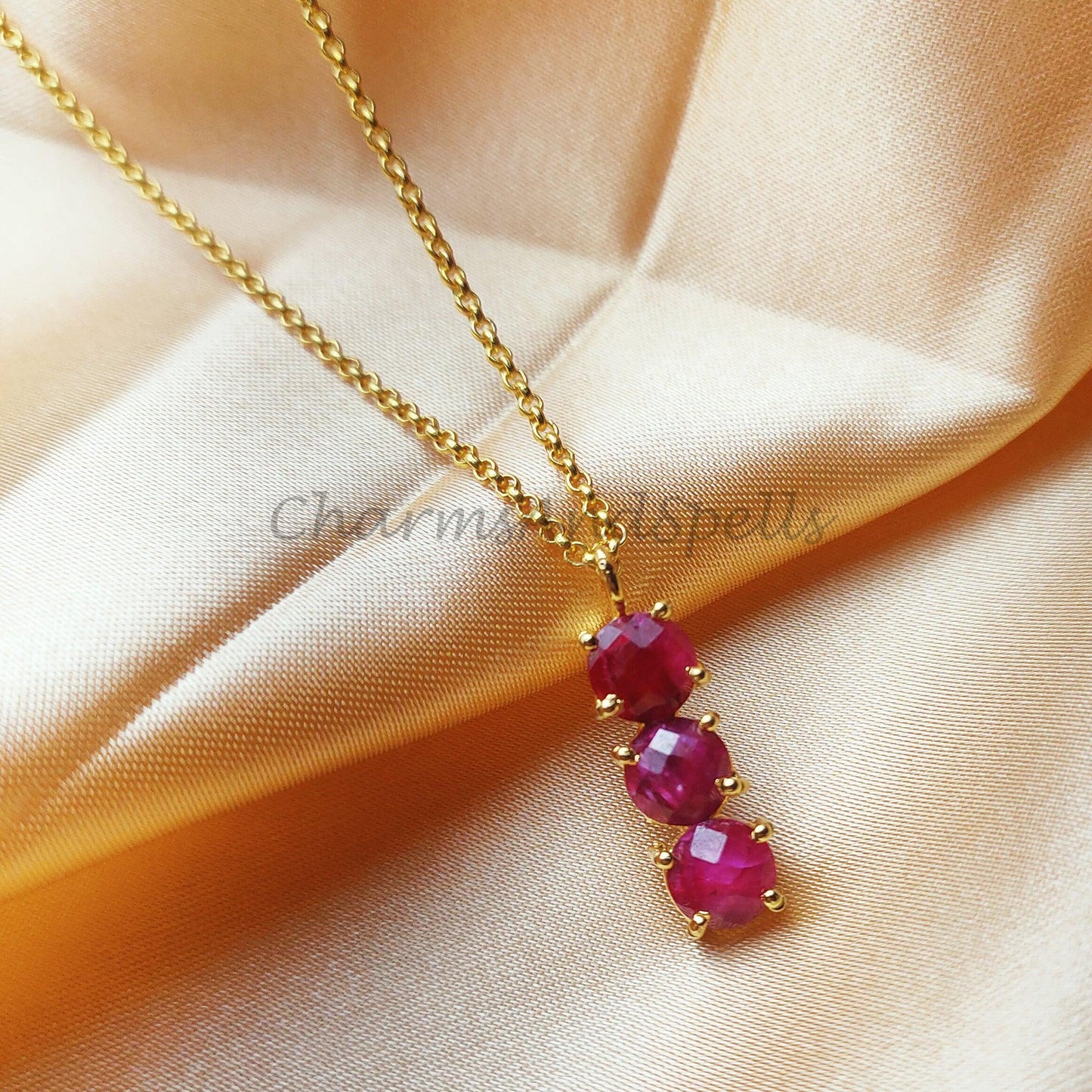 Ruby Necklace For Women, Handmade Pendant, Long Ruby Pendant, July Birthstone, Gift for Her - Charms And Spells