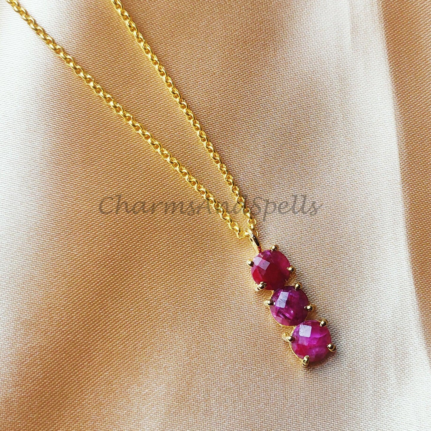 Ruby Necklace For Women, Handmade Pendant, Long Ruby Pendant, July Birthstone, Gift for Her - Charms And Spells