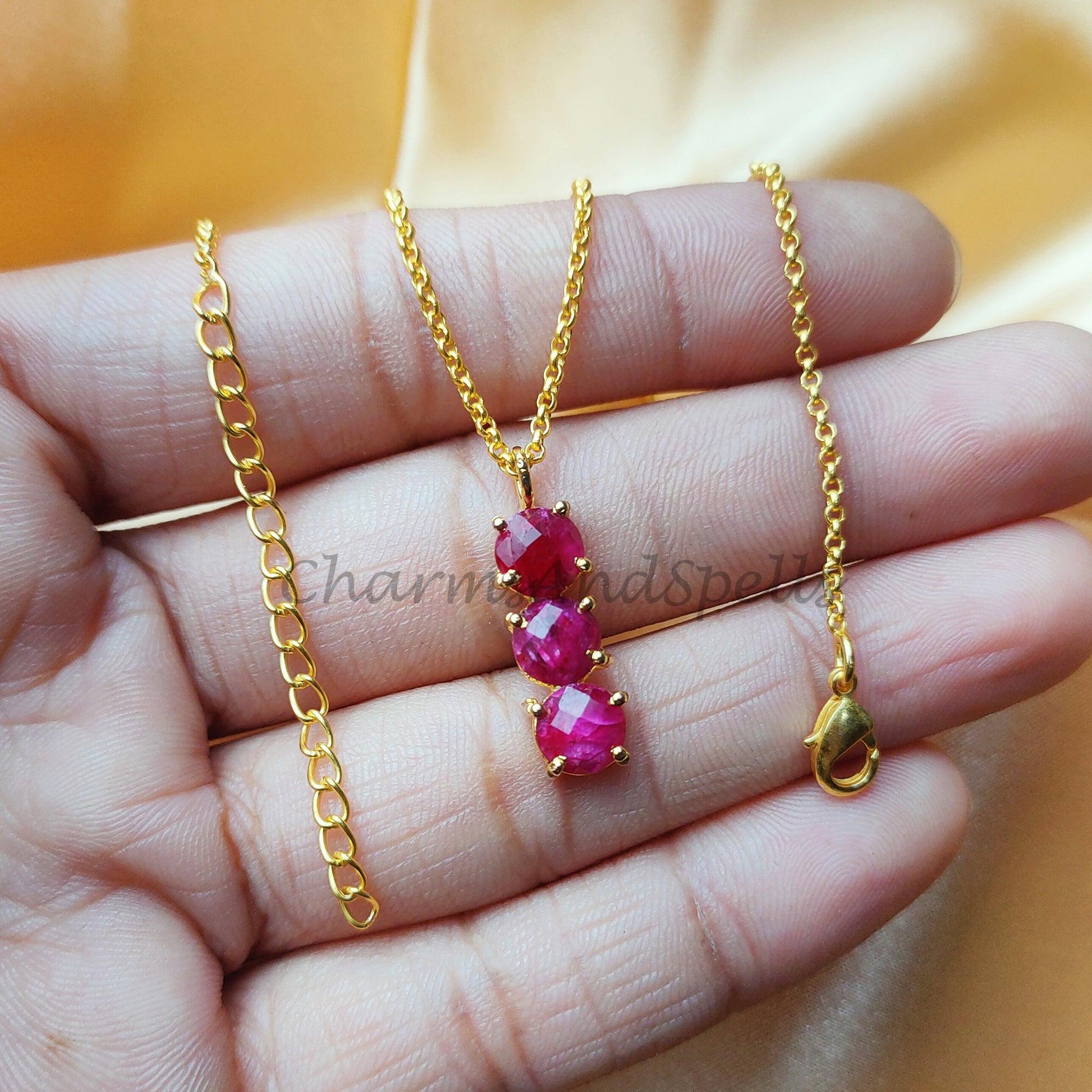 Ruby Necklace For Women, Handmade Pendant, Long Ruby Pendant, July Birthstone, Gift for Her - Charms And Spells