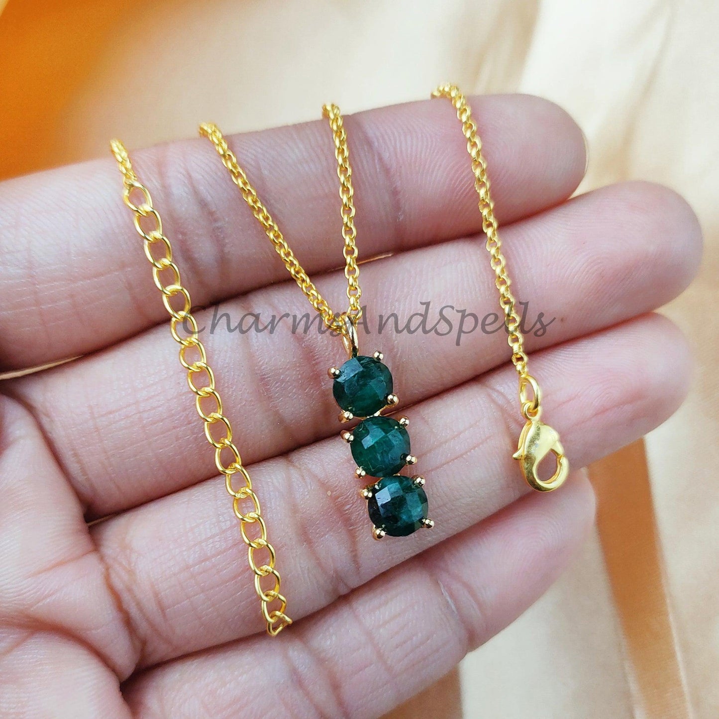 Emerald Necklace, Gold Emerald Necklace, May Birthstone, Gift for Her, Dainty Necklace, Teardrop Emerald, Layering Necklace - Charms And Spells