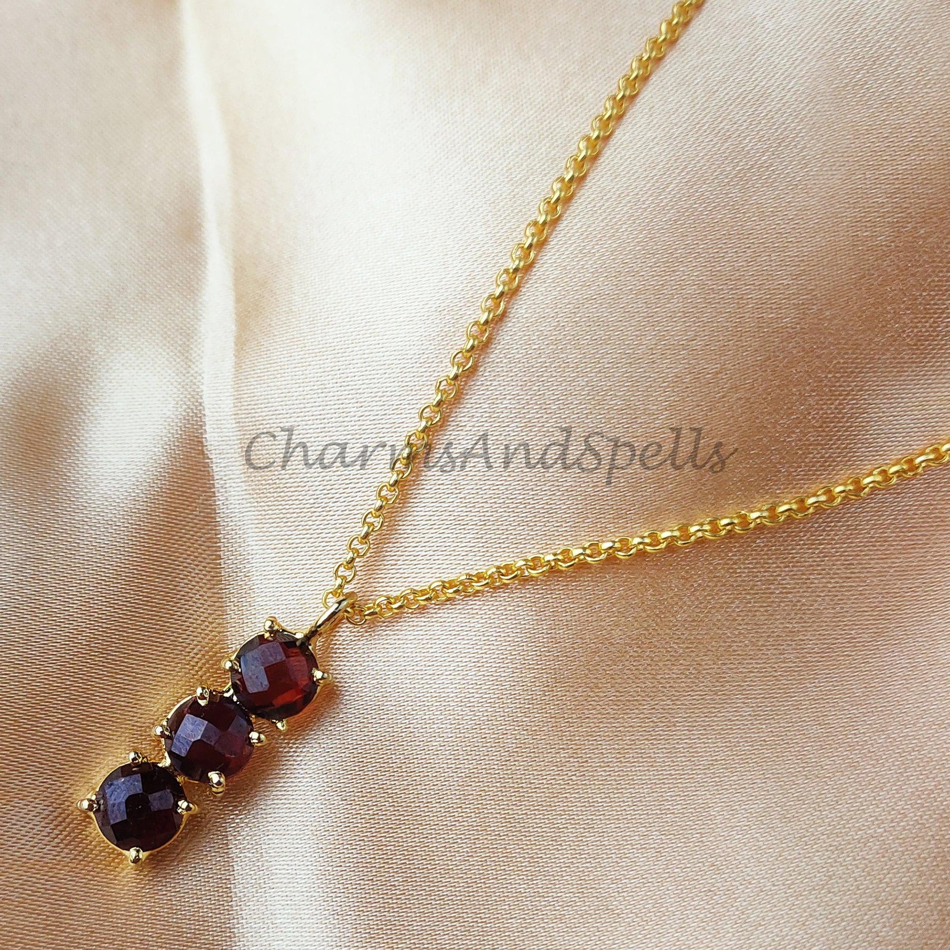 Red Garnet Gemstone Necklace Pendant, Garnet Faceted Cut Stone Necklace Pendant, Stylish Handmade Necklace - Charms And Spells