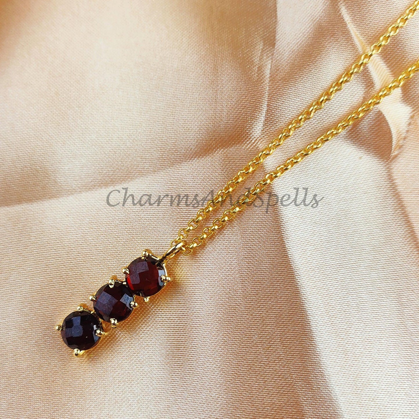 Red Garnet Gemstone Necklace Pendant, Garnet Faceted Cut Stone Necklace Pendant, Stylish Handmade Necklace - Charms And Spells