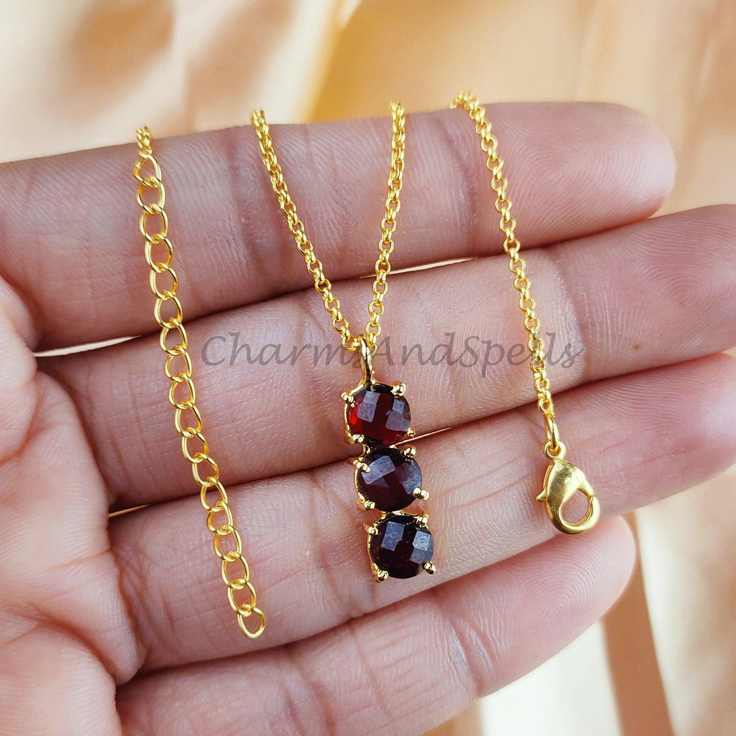 Red Garnet Gemstone Necklace Pendant, Garnet Faceted Cut Stone Necklace Pendant, Stylish Handmade Necklace - Charms And Spells