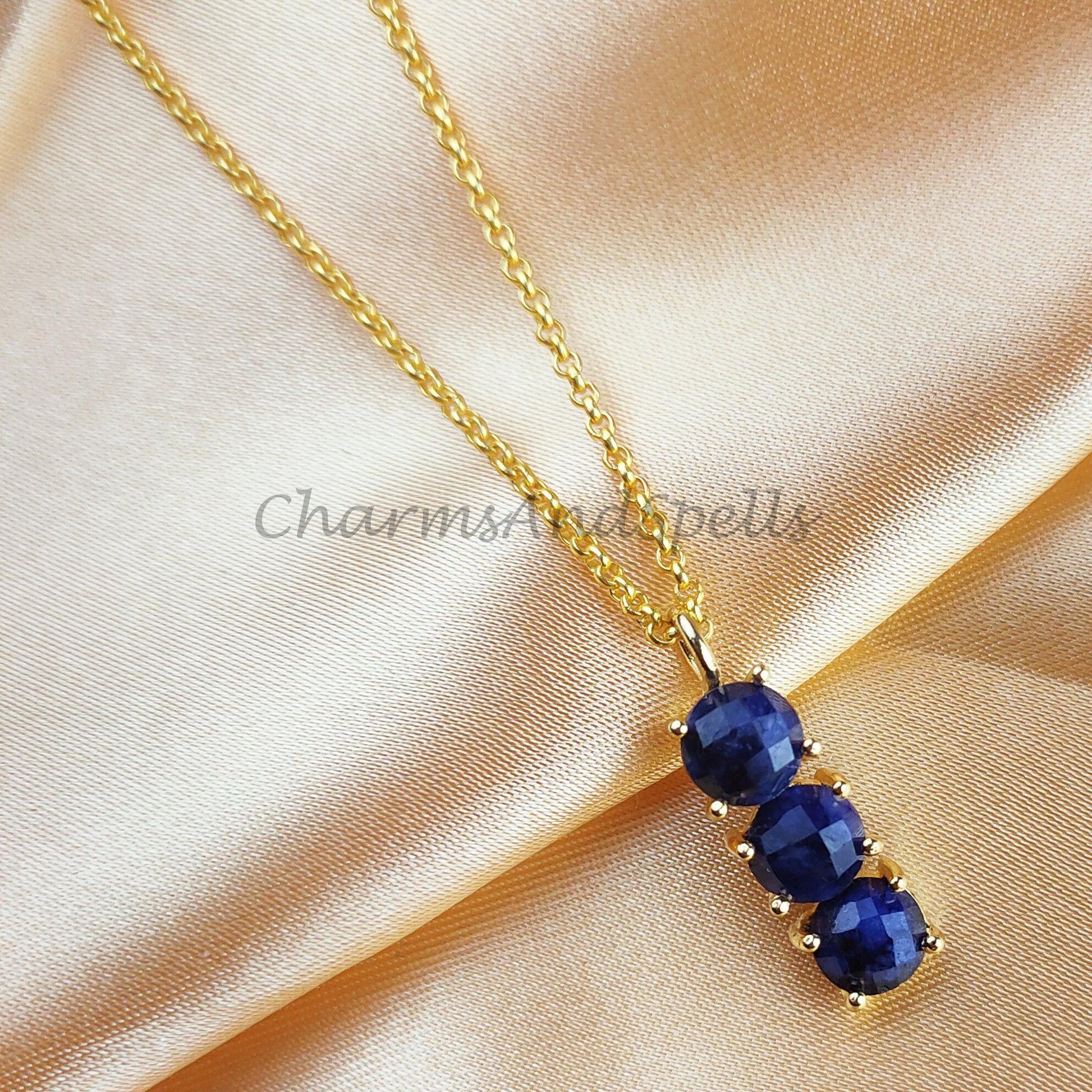 Sapphire Necklace, Tiny Sapphire Necklace, Dainty Sapphire Pendant, Birthday Gift, 14k Solid Gold Plated Sapphire Necklace - Charms And Spells