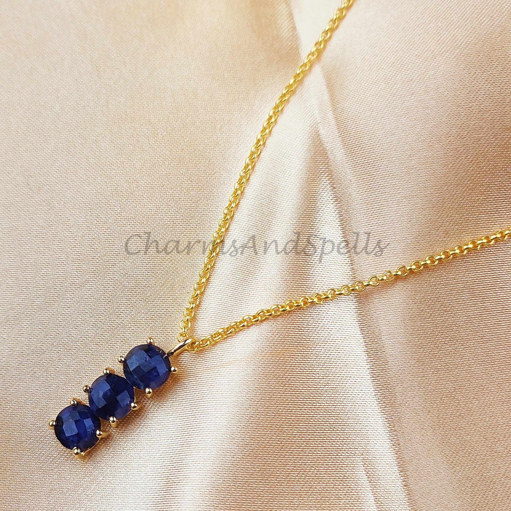 Sapphire Necklace, Tiny Sapphire Necklace, Dainty Sapphire Pendant, Birthday Gift, 14k Solid Gold Plated Sapphire Necklace - Charms And Spells