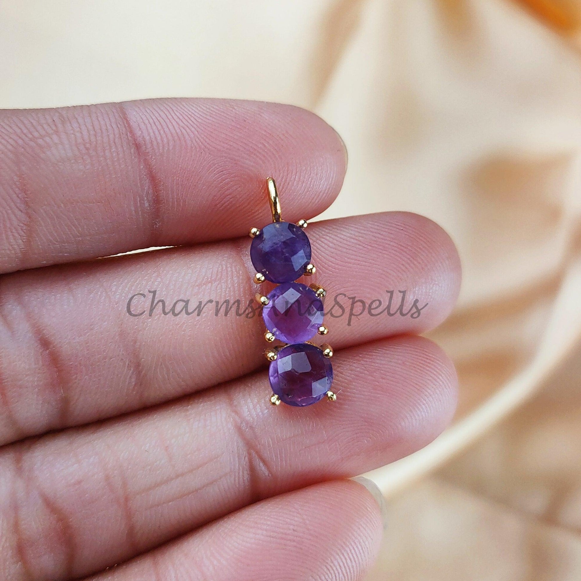 Natural Amethyst Gemstone Necklace, Purple February Birthstone Pendant, Dainty Necklace - Charms And Spells