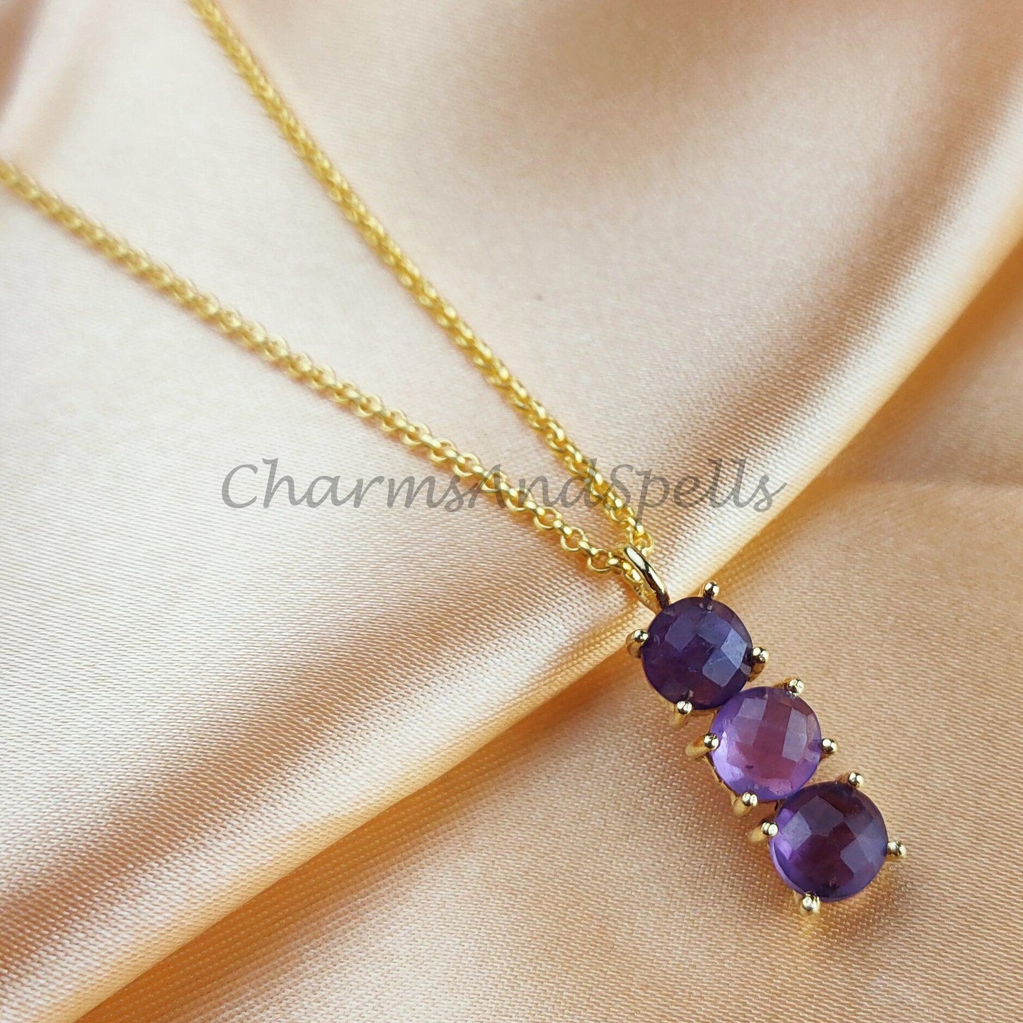 Natural Amethyst Gemstone Necklace, Purple February Birthstone Pendant, Dainty Necklace - Charms And Spells