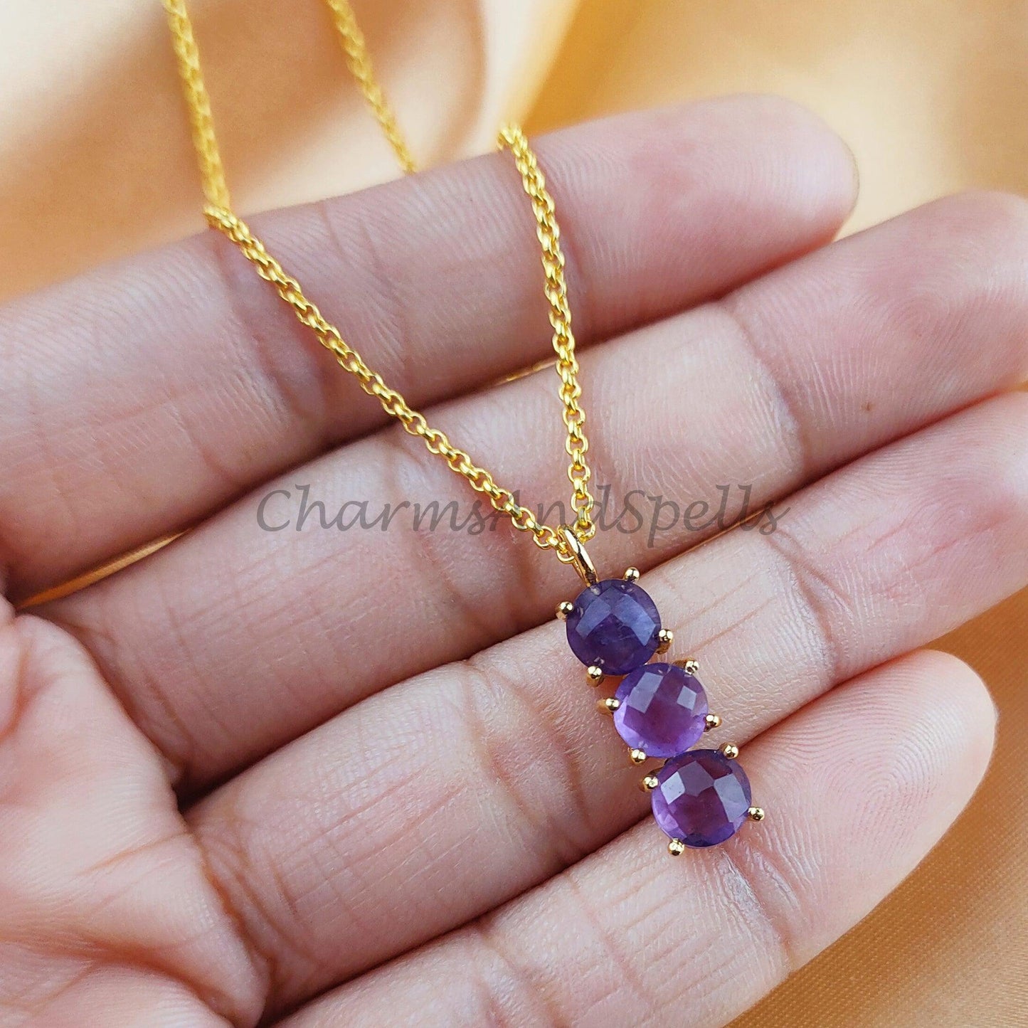 Natural Amethyst Gemstone Necklace, Purple February Birthstone Pendant, Dainty Necklace - Charms And Spells