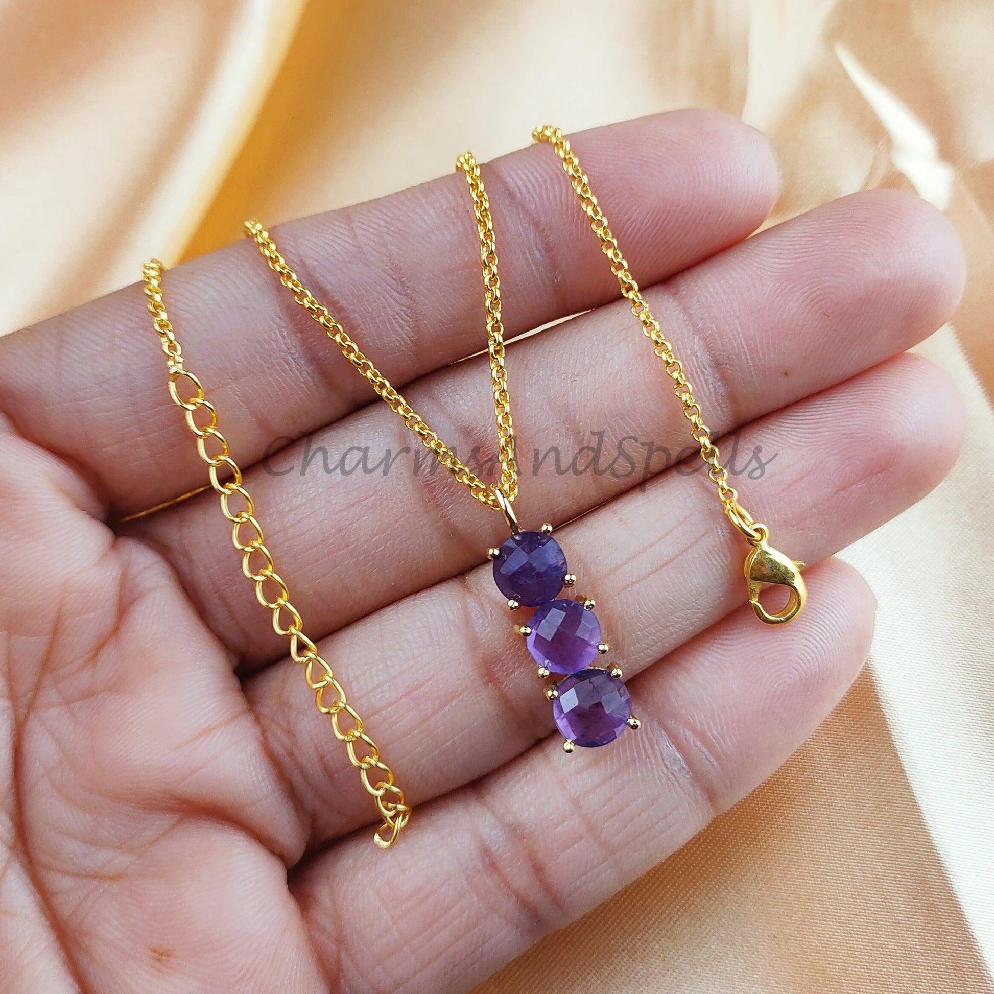 Natural Amethyst Gemstone Necklace, Purple February Birthstone Pendant, Dainty Necklace - Charms And Spells