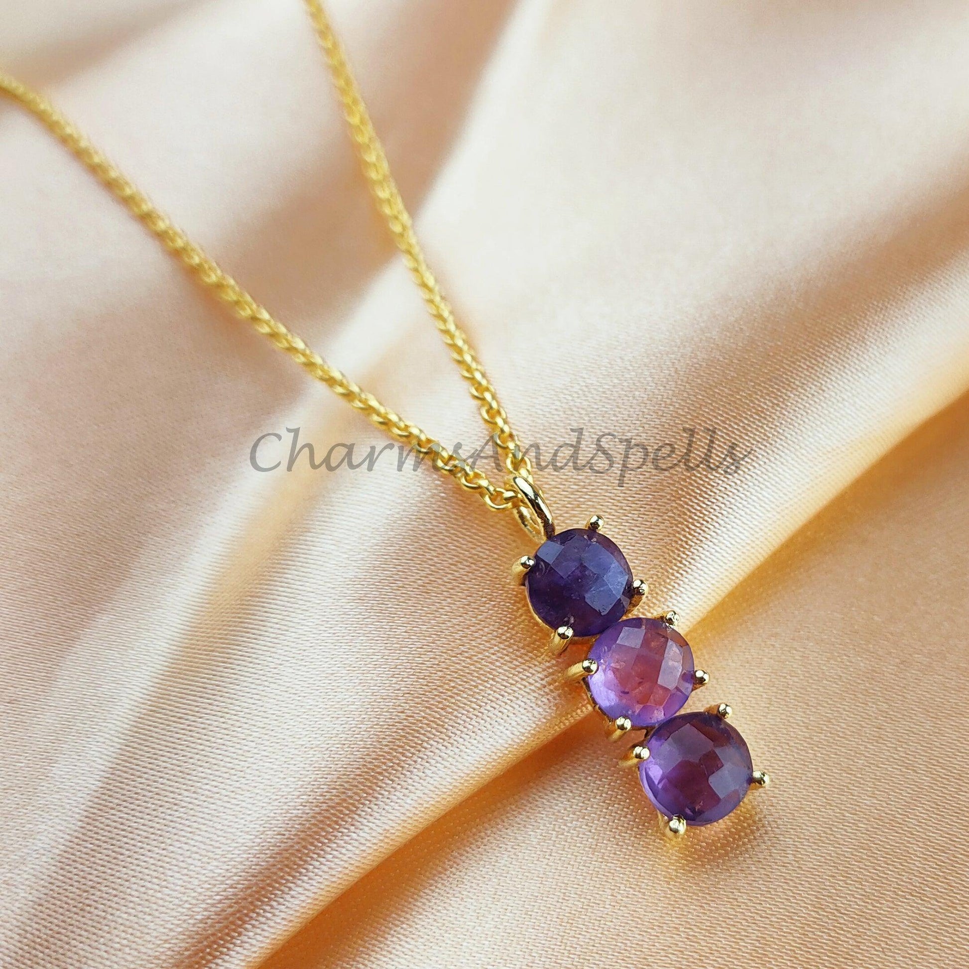 Natural Amethyst Gemstone Necklace, Purple February Birthstone Pendant, Dainty Necklace - Charms And Spells