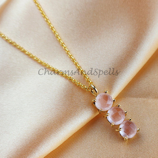 Rose Quartz Necklace, Genuine Rose Quartz, Gold Plated Necklace, Gift for Her, Bridesmaid Gifts, Women Necklace - Charms And Spells