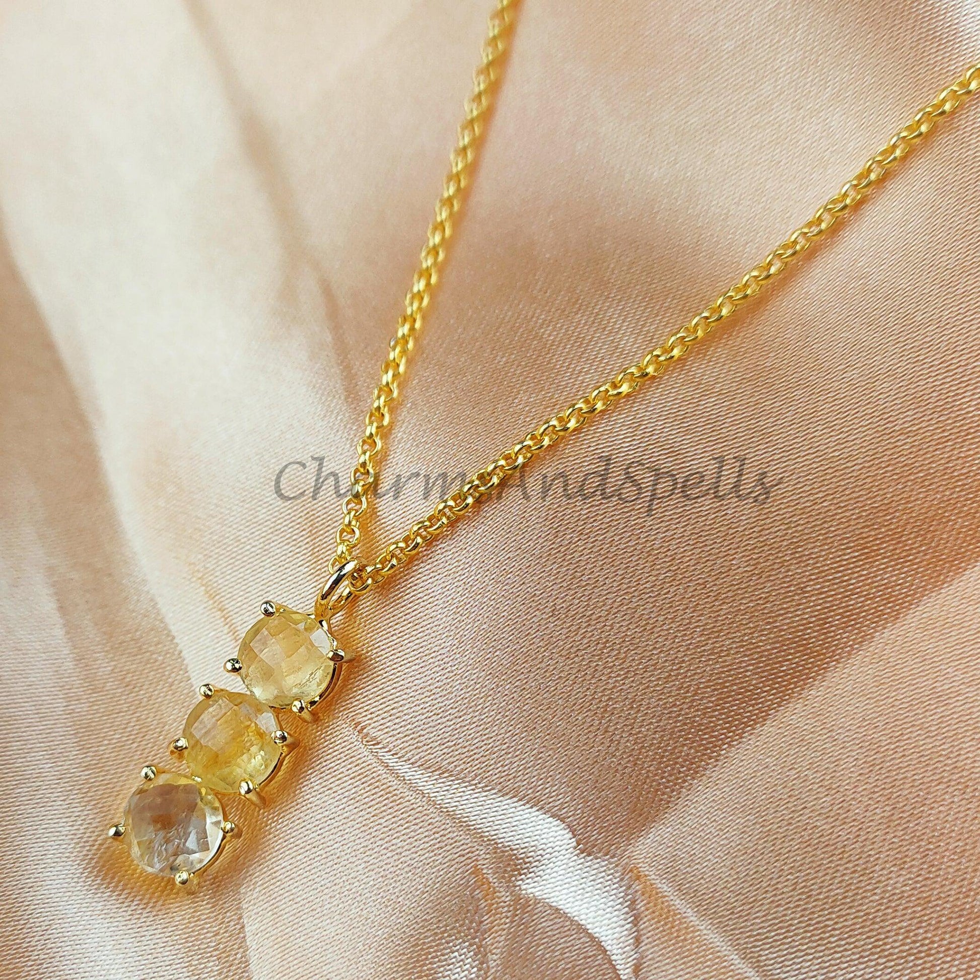 Natural Citrine Pendant, Citrine Necklace, November Birthstone Necklace, Bar Necklace, Solar Plexus Chakra - Charms And Spells