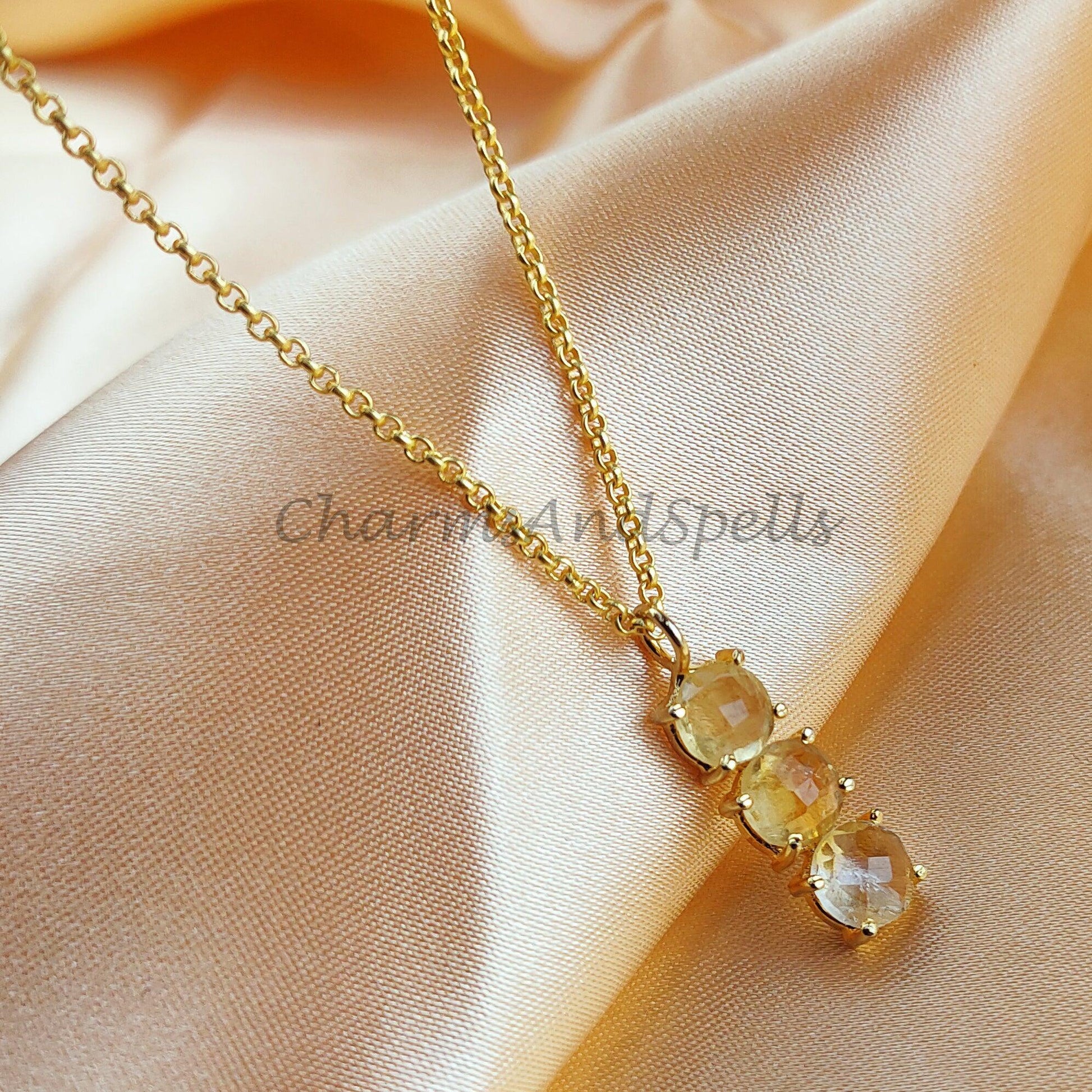 Natural Citrine Pendant, Citrine Necklace, November Birthstone Necklace, Bar Necklace, Solar Plexus Chakra - Charms And Spells