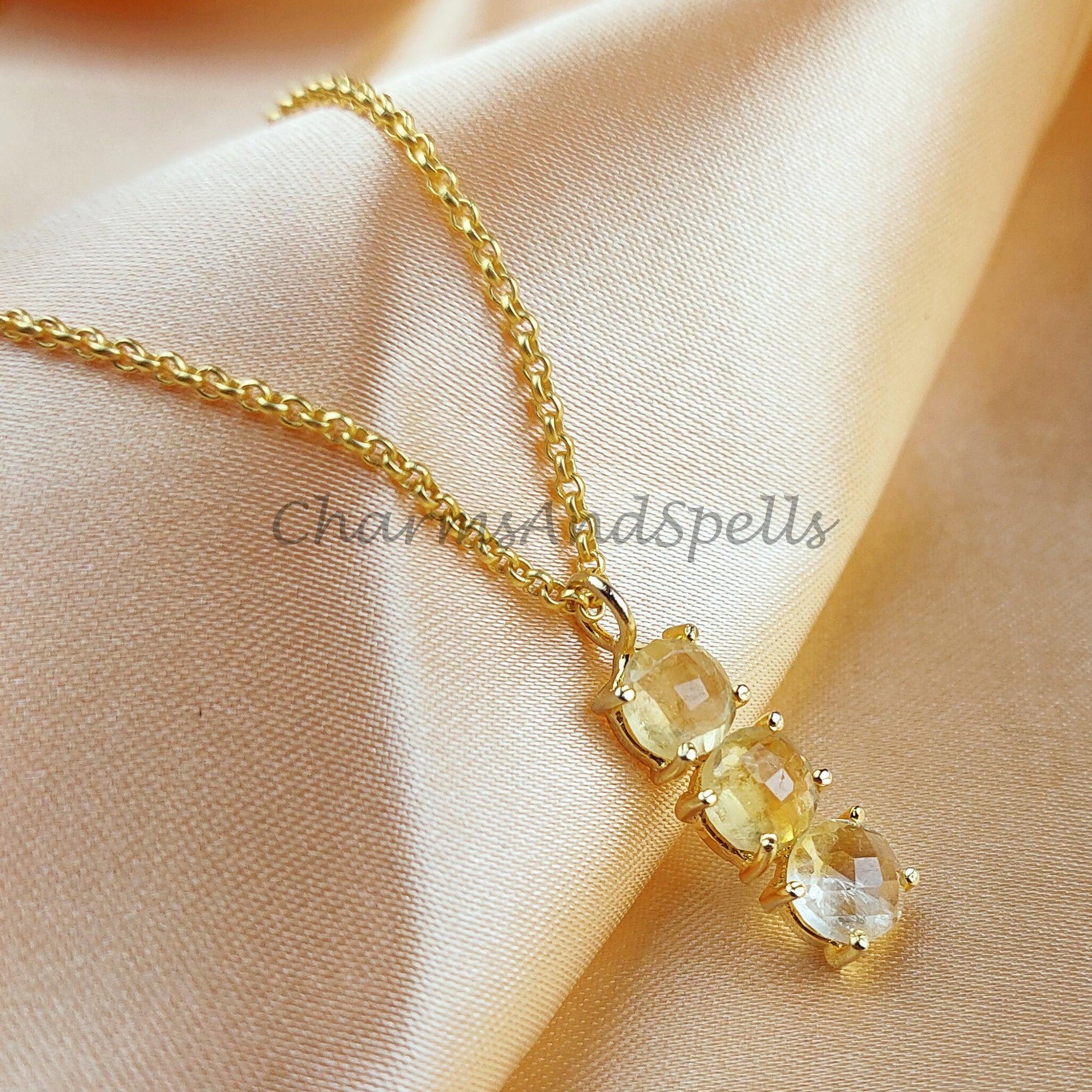 Natural Citrine Pendant, Citrine Necklace, November Birthstone Necklace, Bar Necklace, Solar Plexus Chakra - Charms And Spells