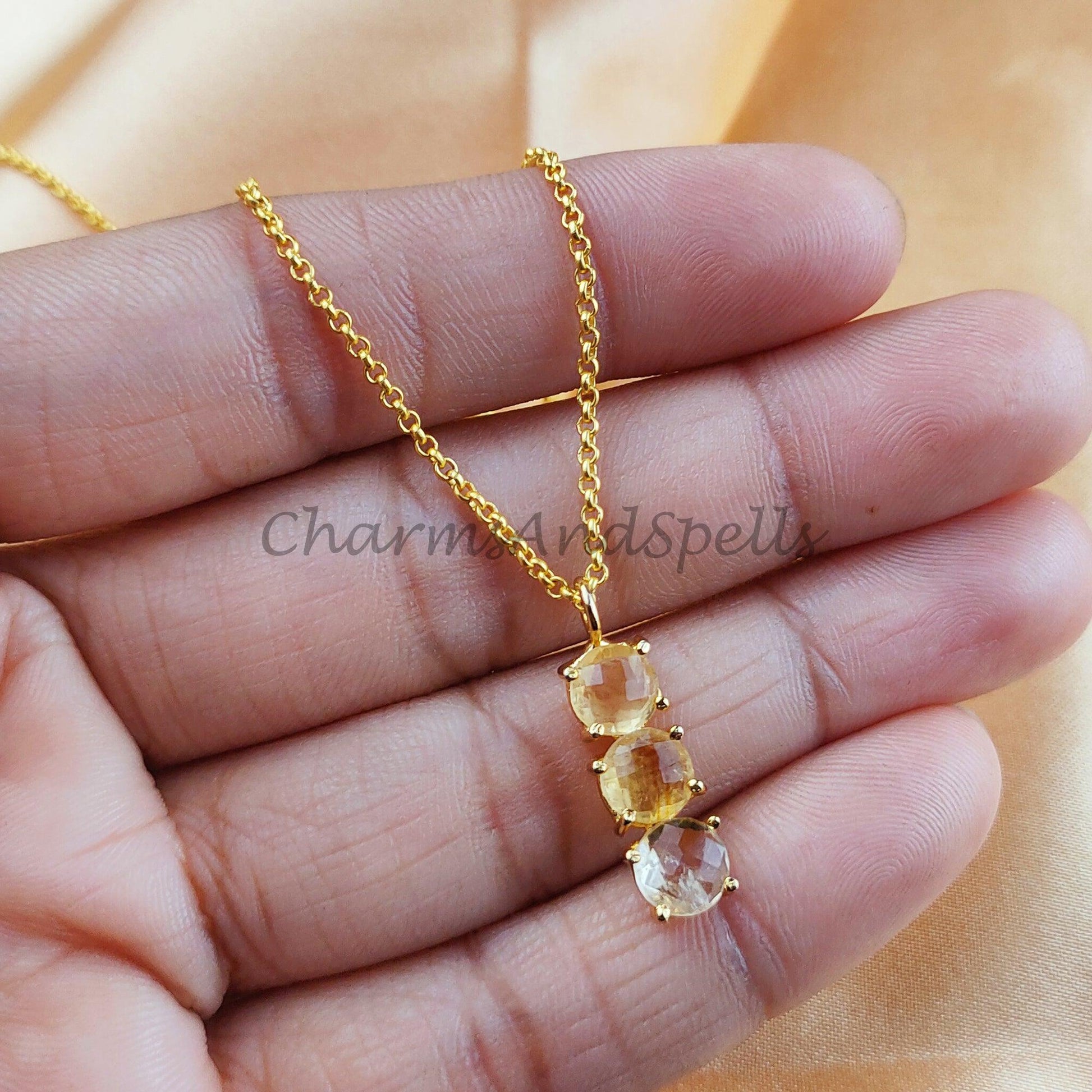 Natural Citrine Pendant, Citrine Necklace, November Birthstone Necklace, Bar Necklace, Solar Plexus Chakra - Charms And Spells