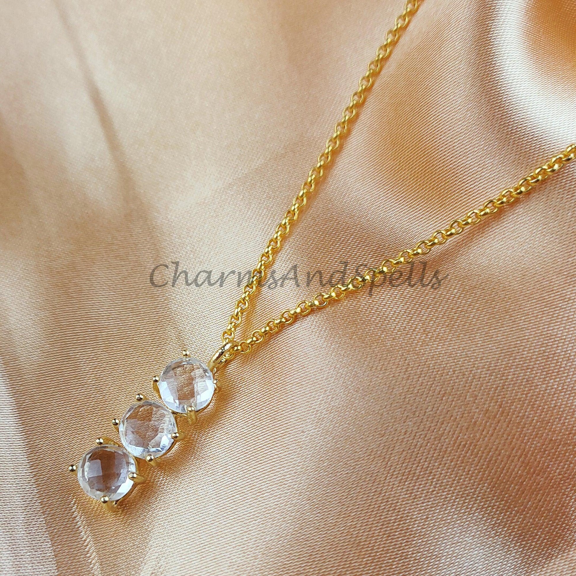 Clear Crystal Quartz Necklace, Statement Pendant, Gold Plated Necklace, Gift for Her, Bridesmaid Gifts, Women Necklace - Charms And Spells