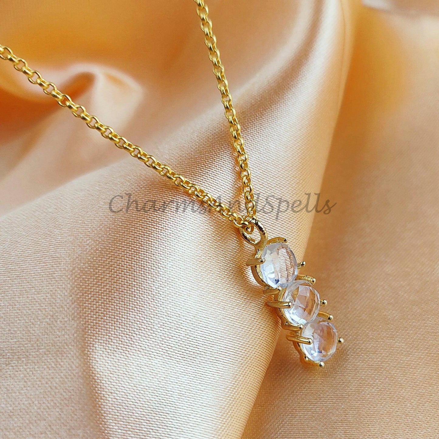 Clear Crystal Quartz Necklace, Statement Pendant, Gold Plated Necklace, Gift for Her, Bridesmaid Gifts, Women Necklace - Charms And Spells