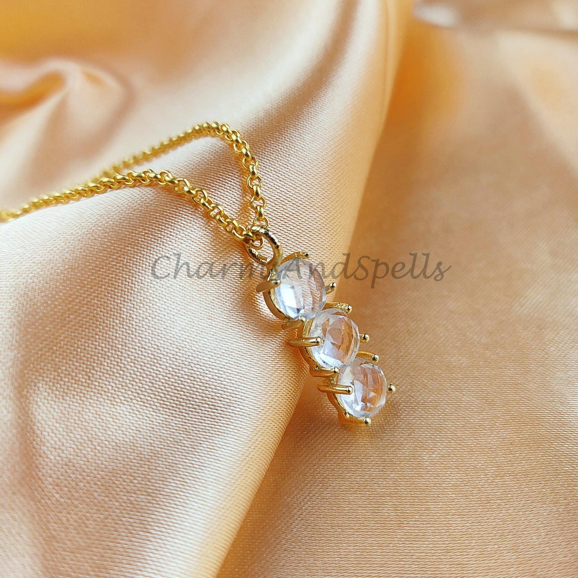 Clear Crystal Quartz Necklace, Statement Pendant, Gold Plated Necklace, Gift for Her, Bridesmaid Gifts, Women Necklace - Charms And Spells