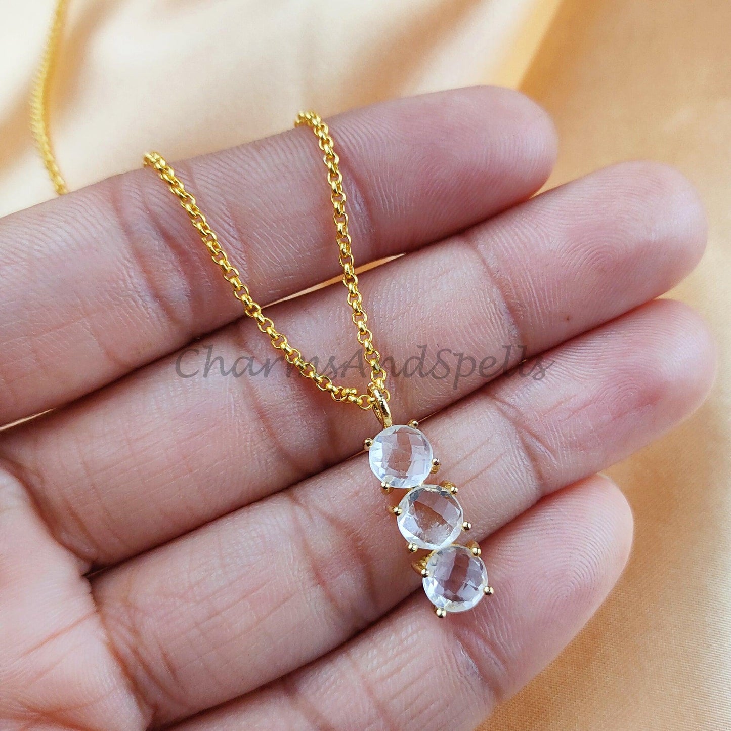 Clear Crystal Quartz Necklace, Statement Pendant, Gold Plated Necklace, Gift for Her, Bridesmaid Gifts, Women Necklace - Charms And Spells