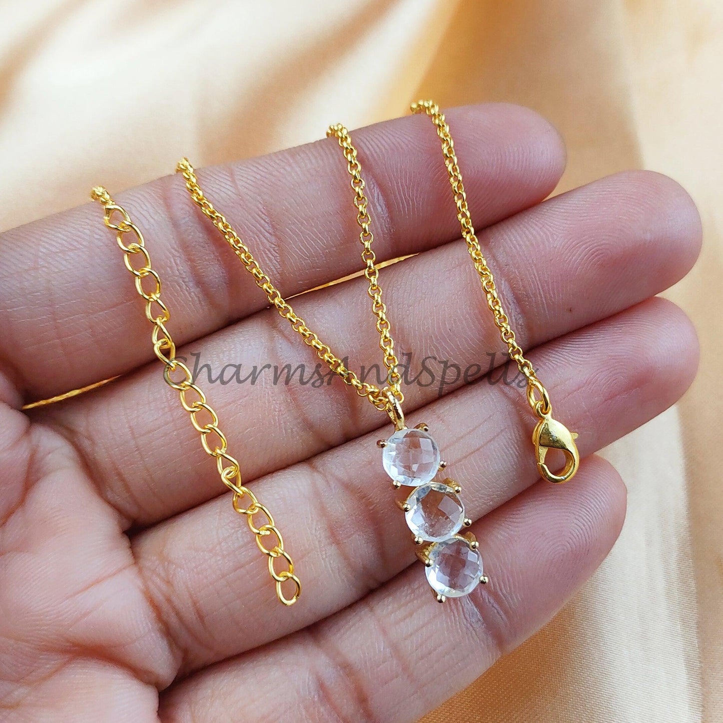 Clear Crystal Quartz Necklace, Statement Pendant, Gold Plated Necklace, Gift for Her, Bridesmaid Gifts, Women Necklace - Charms And Spells