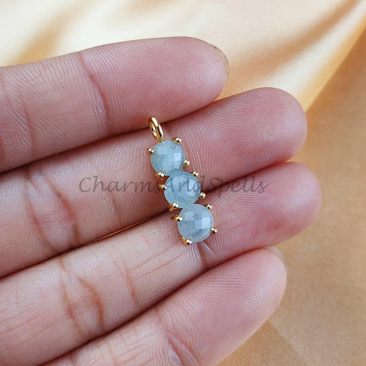 Genuine Aquamarine Necklace, Pendant Necklace, Gemstone Necklace, March Gift, Gold Plated Aquamarine Crystal Necklace - Charms And Spells