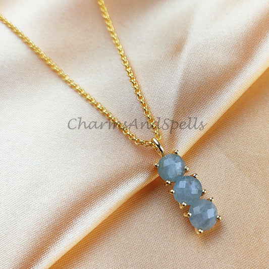 Genuine Aquamarine Necklace, Pendant Necklace, Gemstone Necklace, March Gift, Gold Plated Aquamarine Crystal Necklace - Charms And Spells