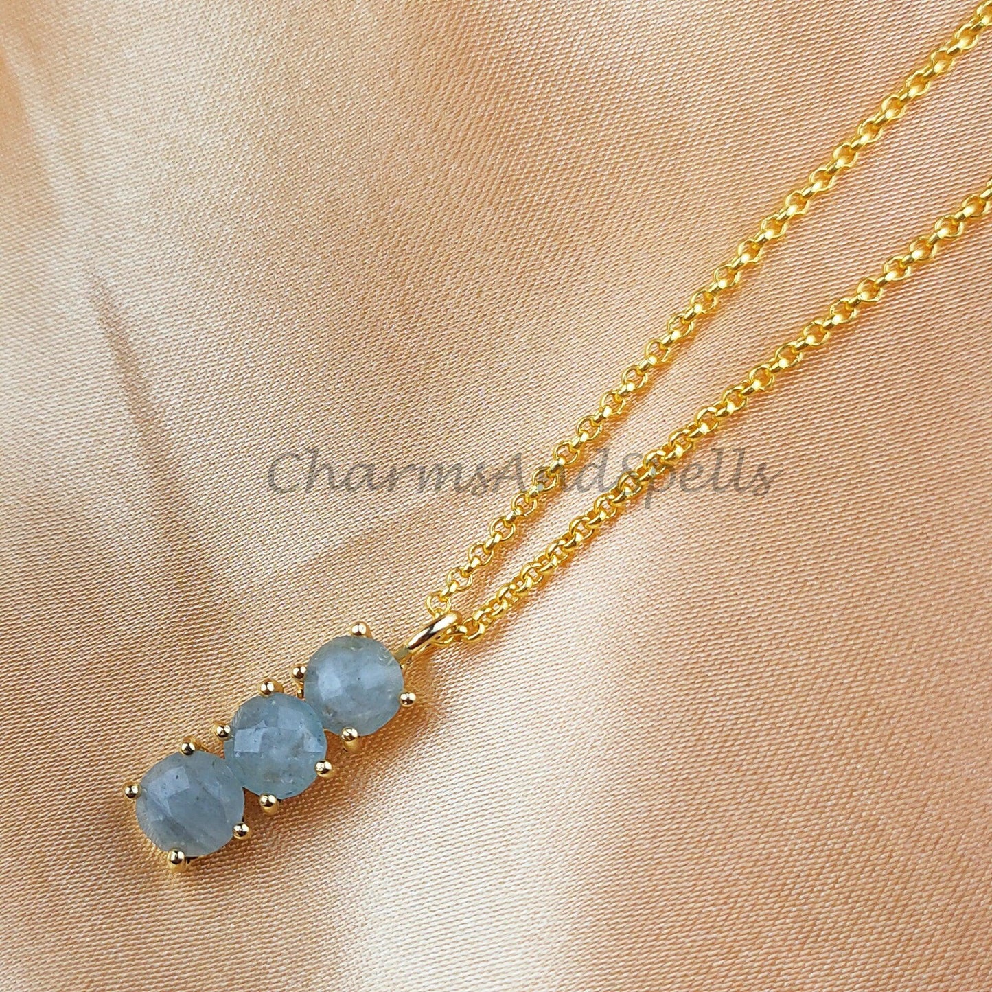 Genuine Aquamarine Necklace, Pendant Necklace, Gemstone Necklace, March Gift, Gold Plated Aquamarine Crystal Necklace - Charms And Spells