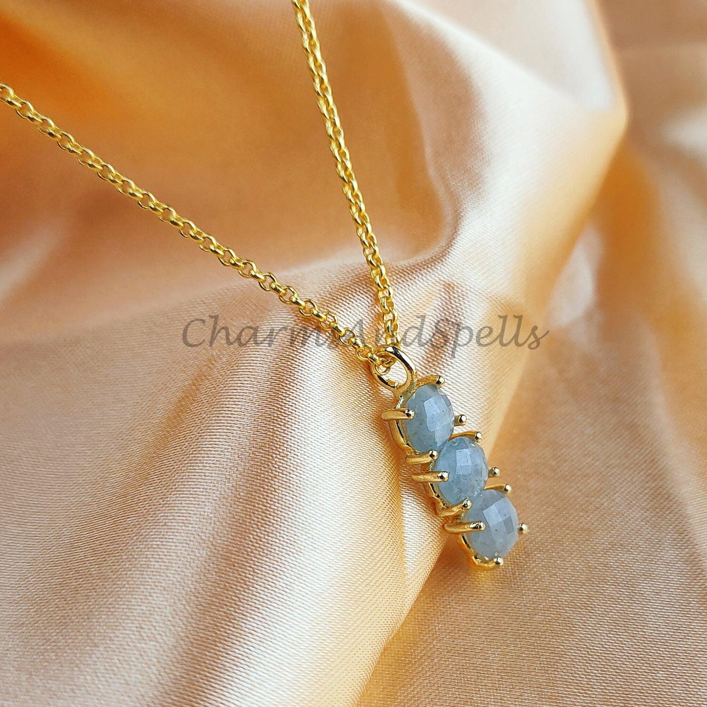 Genuine Aquamarine Necklace, Pendant Necklace, Gemstone Necklace, March Gift, Gold Plated Aquamarine Crystal Necklace - Charms And Spells