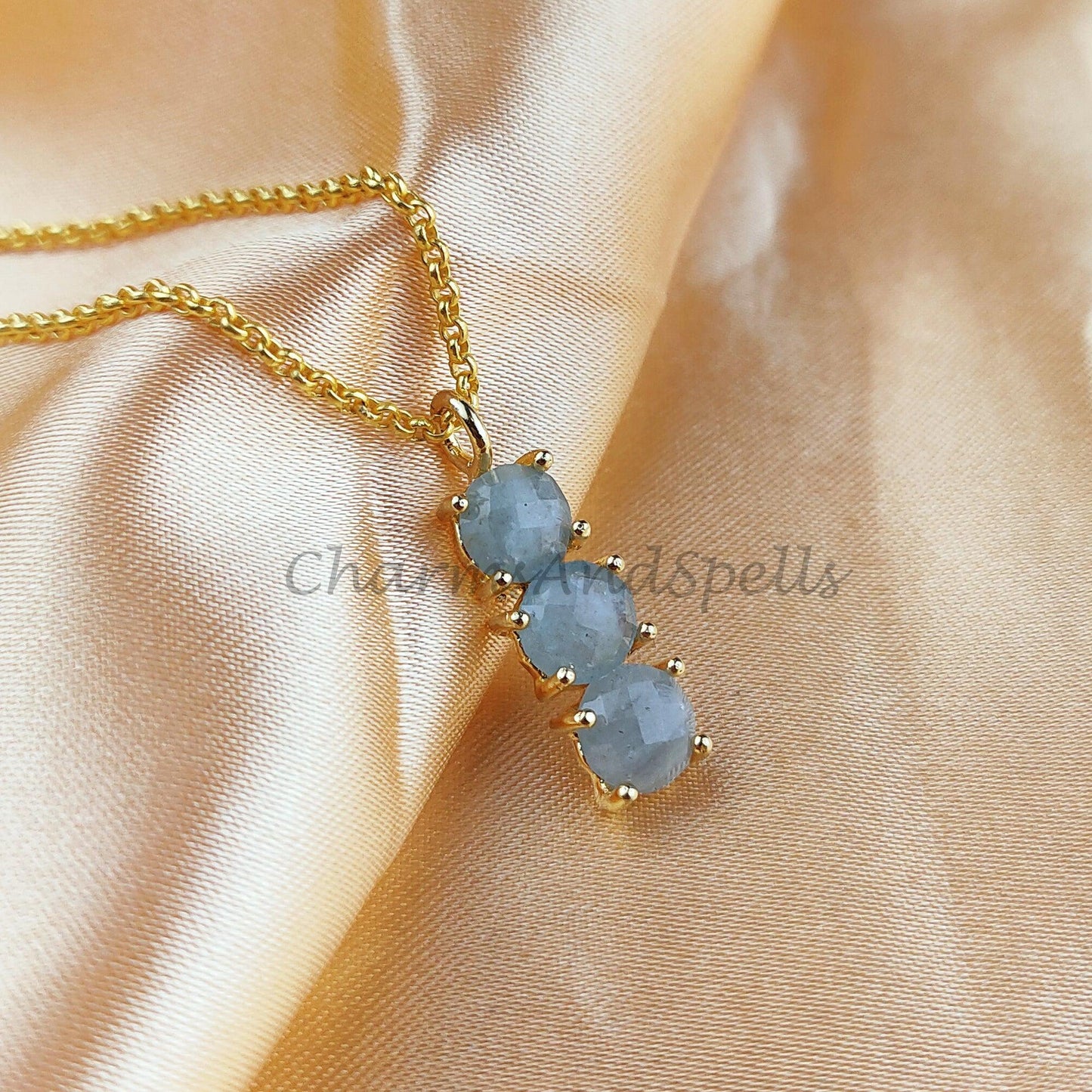 Genuine Aquamarine Necklace, Pendant Necklace, Gemstone Necklace, March Gift, Gold Plated Aquamarine Crystal Necklace - Charms And Spells