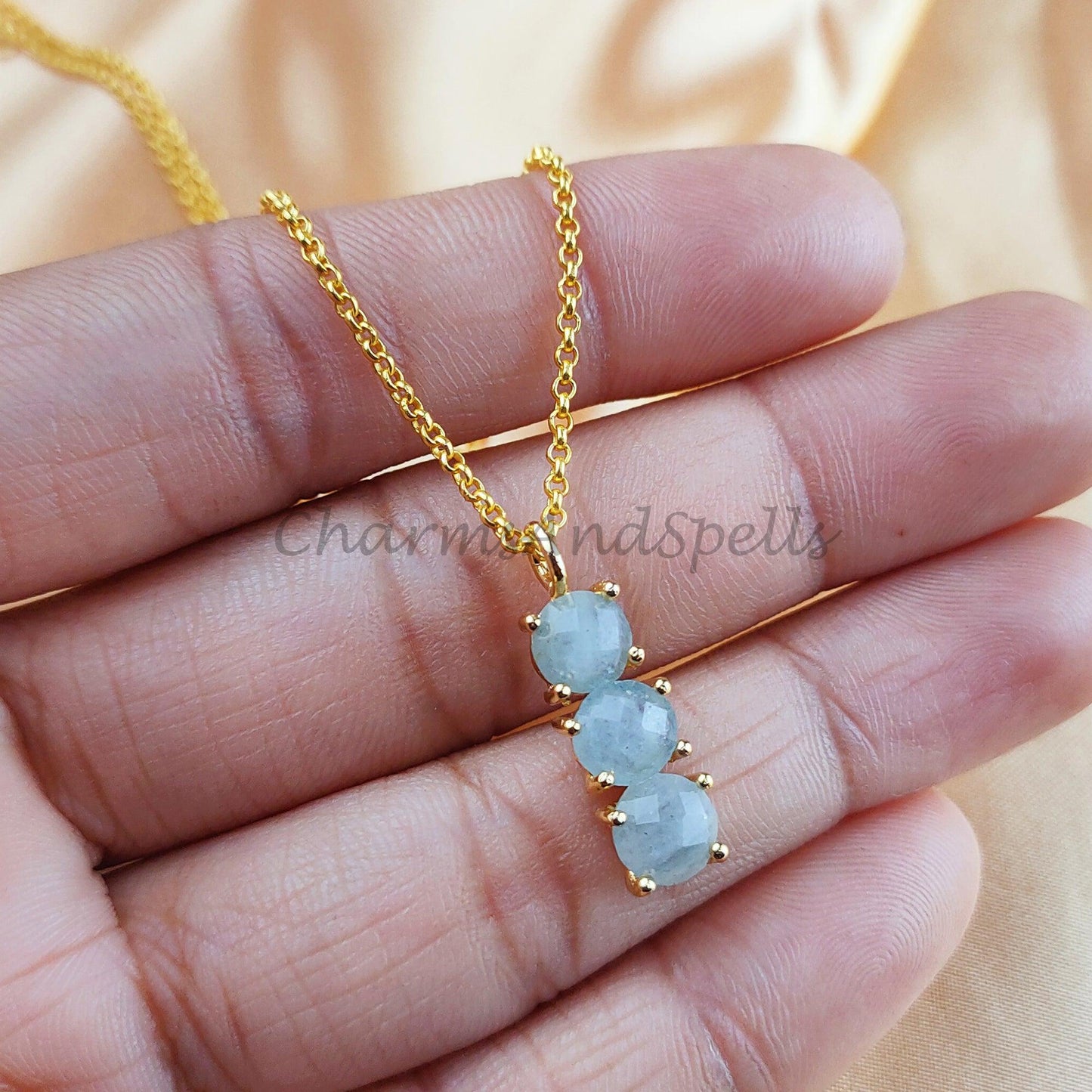 Genuine Aquamarine Necklace, Pendant Necklace, Gemstone Necklace, March Gift, Gold Plated Aquamarine Crystal Necklace - Charms And Spells