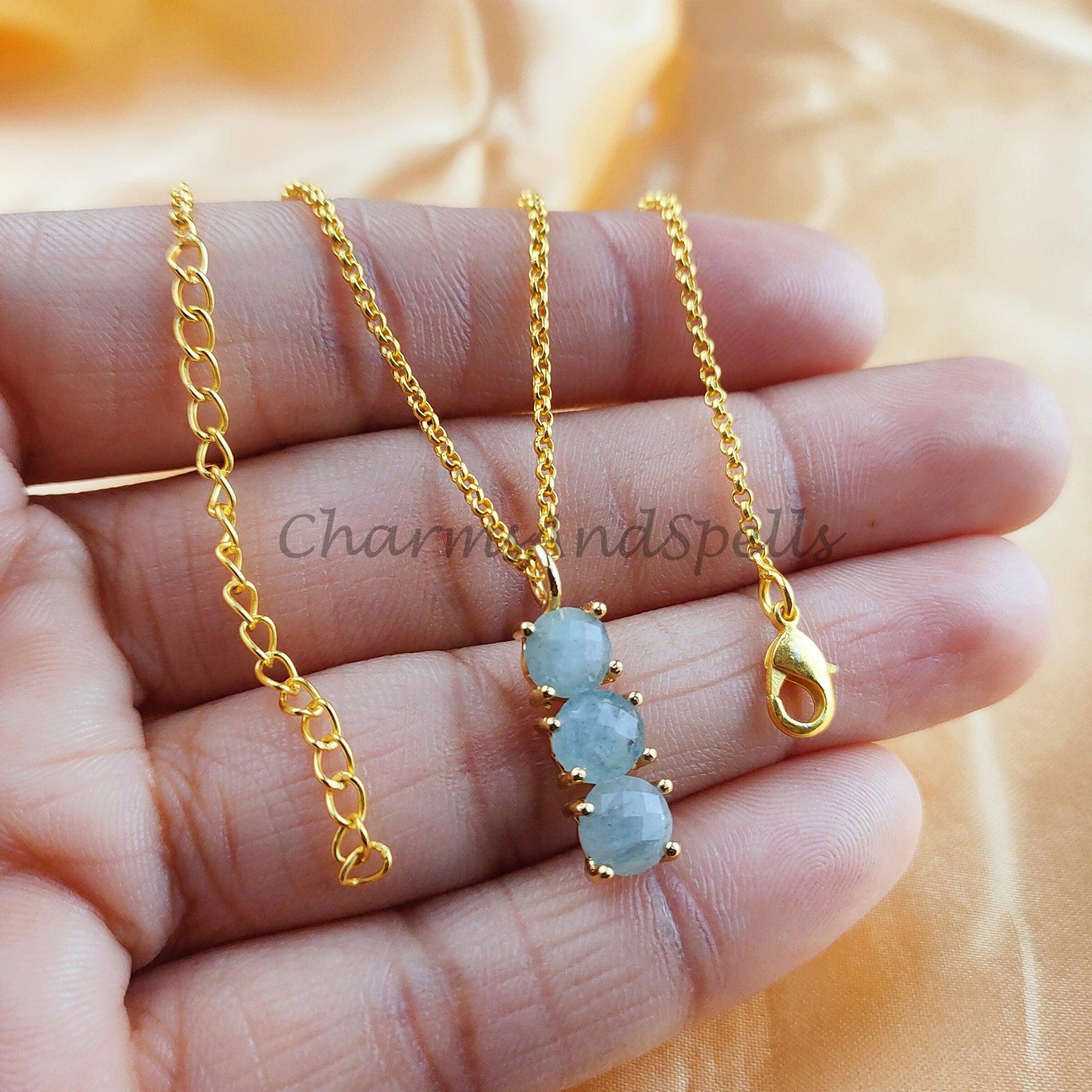 Genuine Aquamarine Necklace, Pendant Necklace, Gemstone Necklace, March Gift, Gold Plated Aquamarine Crystal Necklace - Charms And Spells