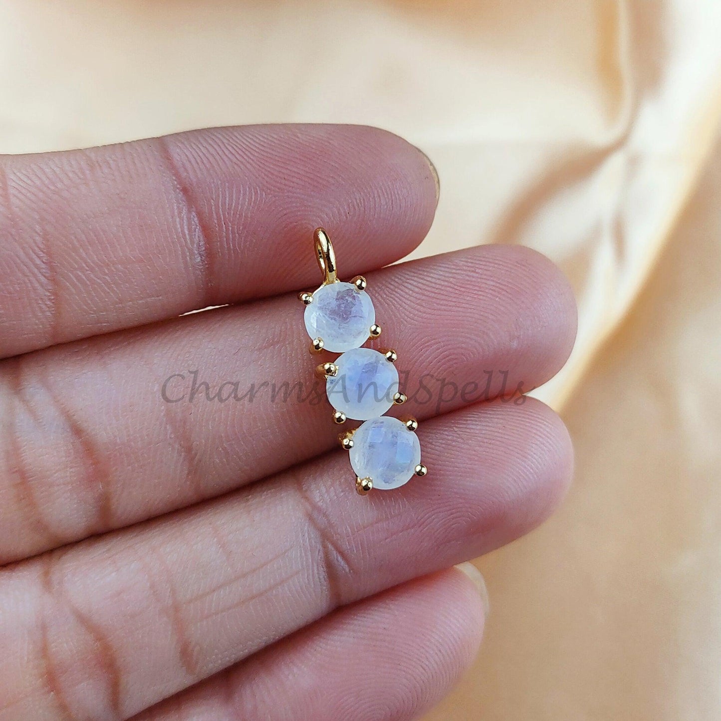 Natural Rainbow Moonstone Gemstone Necklace, Wiccan Necklace for Women, Gold Plated, Dainty Blue Moon Bar Pendant - Charms And Spells