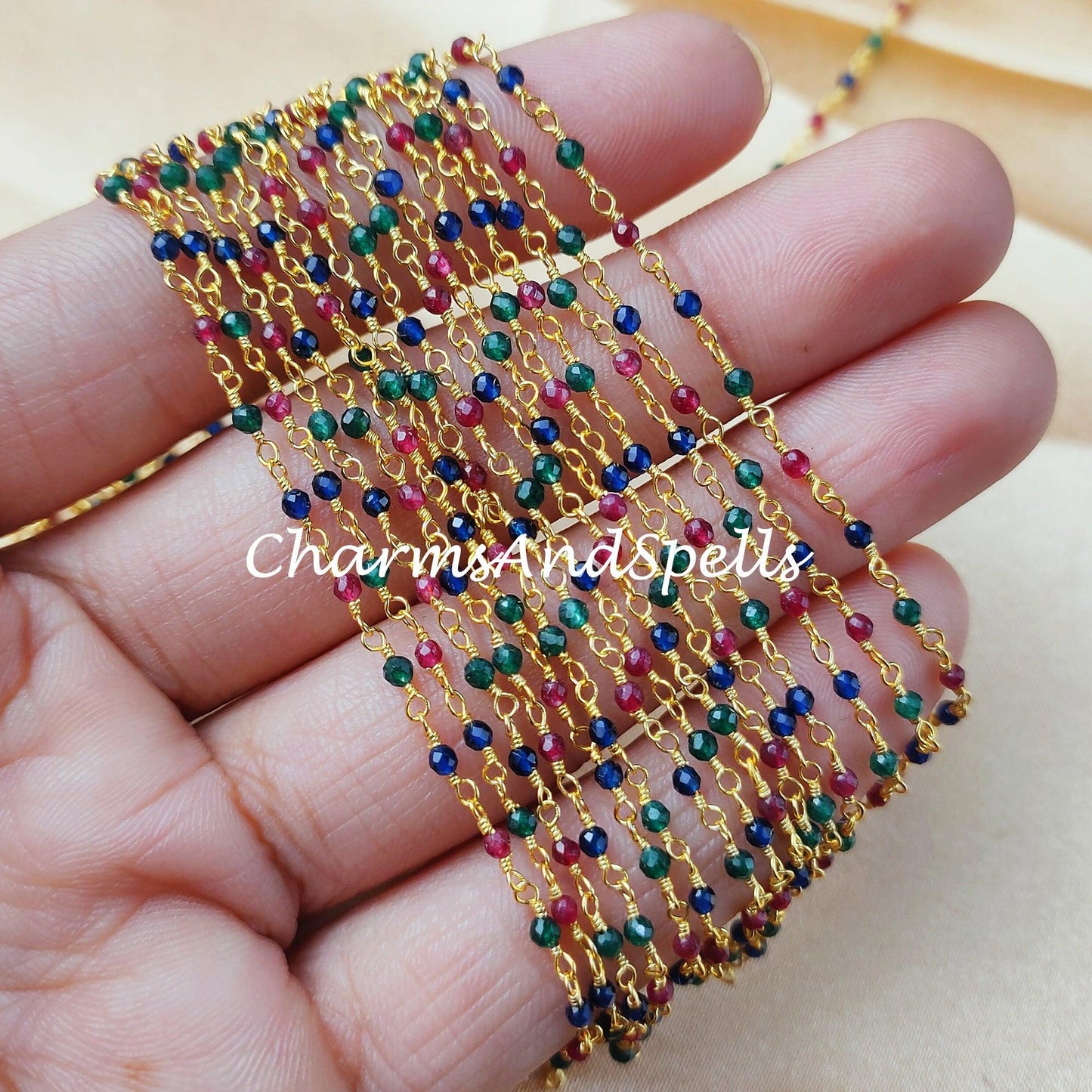 1-50 Feet Multi Beaded Rosary Chain, Rondelle Faceted 2-2.5mm Gold Plating Chain, Jewelry Findings, Bulk Rosary Chain Rolls - Charms And Spells