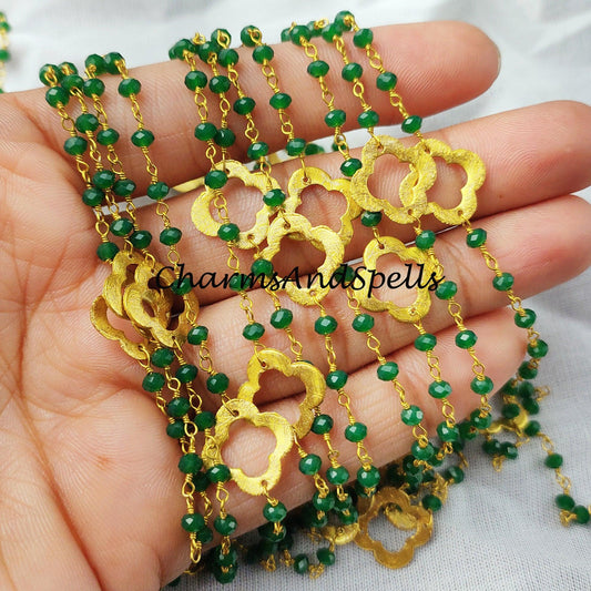 1 Feet Chain, Green Onyx Beaded Chain, Wire Wrapped Chain, Rosary Bead Chain, Green Gemstone Chain, Jewelry Making Chain, DIY Chain - Charms And Spells