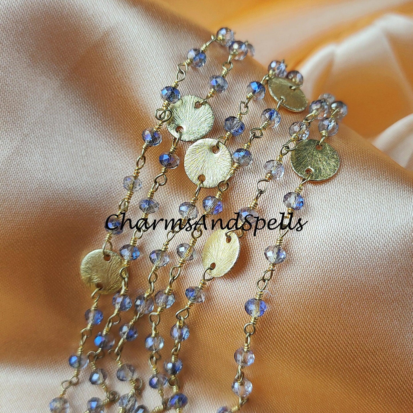 1 Feet Chain, Natural Mystic Blue Pyrite Rosary Chain, 3-3.5mm Faceted Rondelle Pyrite Rosary Chain, Gold Plated Rosary, Mystic Pyrite Chain - Charms And Spells