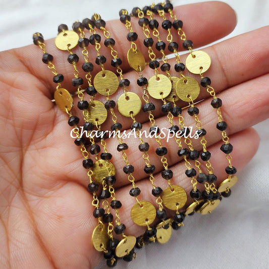1 Feet Chain, Smoky Quartz Gemstone Rosary Chain, 3.5mm Beads Chain, 14K Gold Plated Wire Wrapped Beaded Chain, DIY Quartz Necklace Chain - Charms And Spells