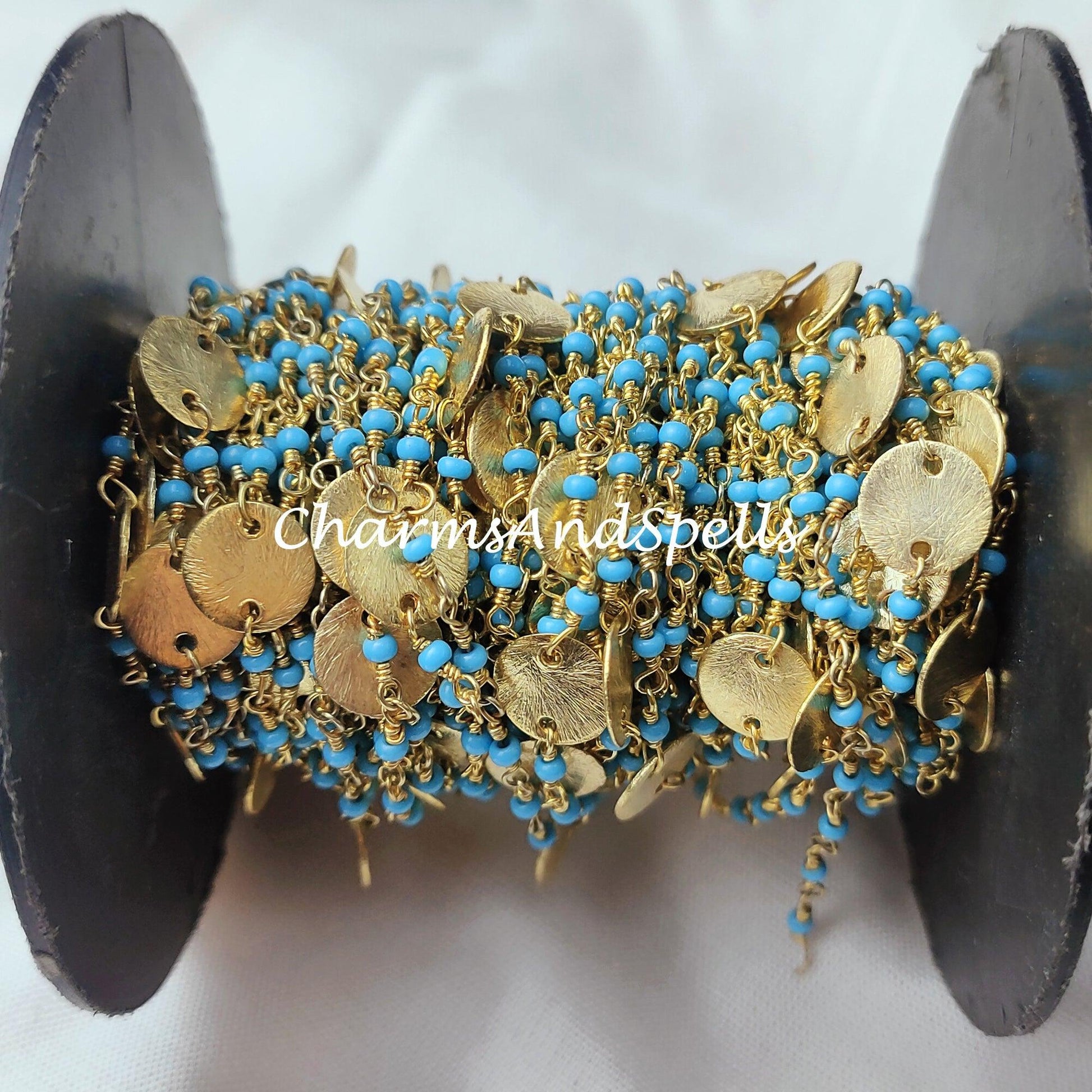 1 Feet Chain, 50% OFF Turquoise Beaded Rosary Chain, Rondelle Faceted 2-2.5mm Gold Plated Chain, Jewelry Findings, Bulk Rosary Chain Rolls - Charms And Spells