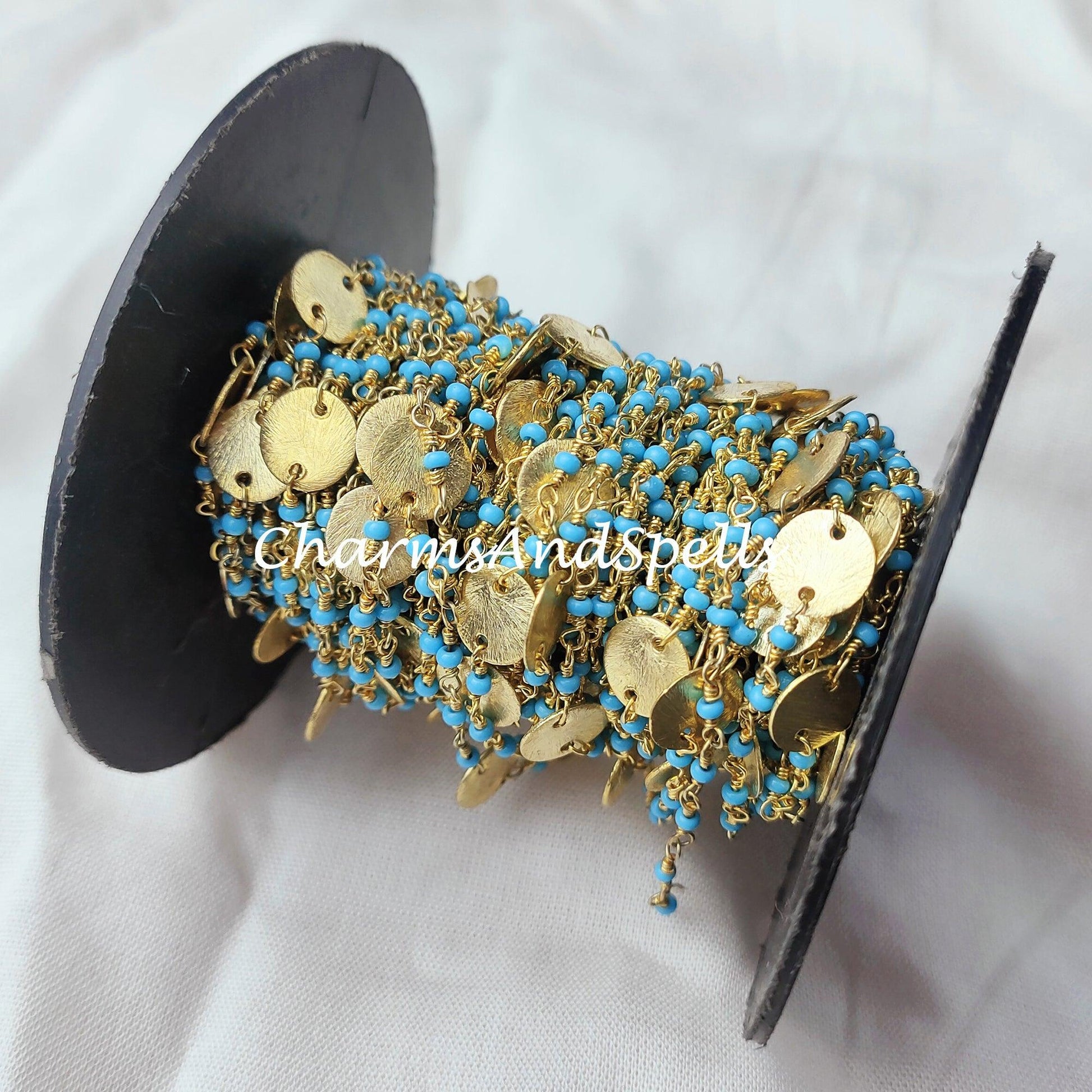 1 Feet Chain, 50% OFF Turquoise Beaded Rosary Chain, Rondelle Faceted 2-2.5mm Gold Plated Chain, Jewelry Findings, Bulk Rosary Chain Rolls - Charms And Spells
