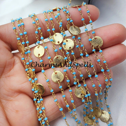 1 Feet Chain, 50% OFF Turquoise Beaded Rosary Chain, Rondelle Faceted 2-2.5mm Gold Plated Chain, Jewelry Findings, Bulk Rosary Chain Rolls - Charms And Spells