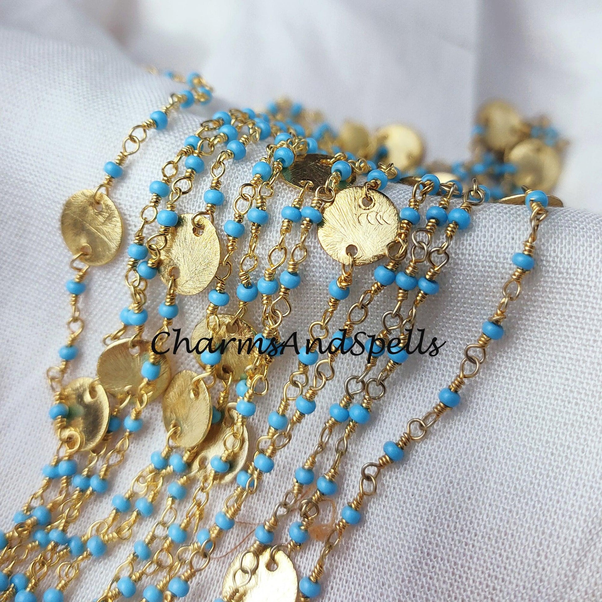 1 Feet Chain, 50% OFF Turquoise Beaded Rosary Chain, Rondelle Faceted 2-2.5mm Gold Plated Chain, Jewelry Findings, Bulk Rosary Chain Rolls - Charms And Spells