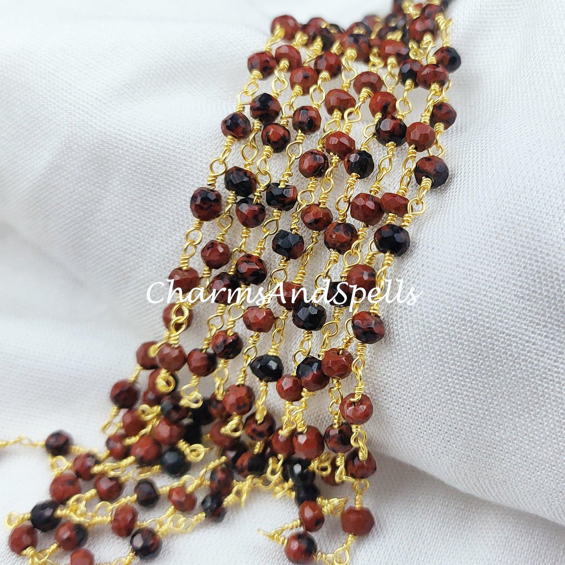 1 Feet Chain, Natural Red Jasper Bead Chain, Wire Wrapped Chain, Rosary Bead Chain Semi Precious, DIY Jewelry Making Chain, Necklace Chain - Charms And Spells