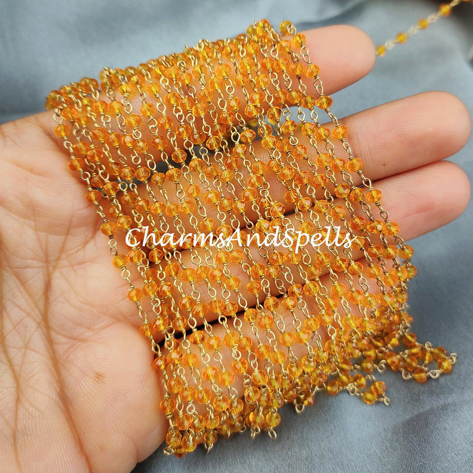 1 Feet Chain, Carnelian Rosary Chain, Rondelle Beads Chain, Gold Plated Rosary, DIY Making Supply, Bead Size 3-3.5mm, Bally Chain,DIY Jewelry Making - Charms And Spells