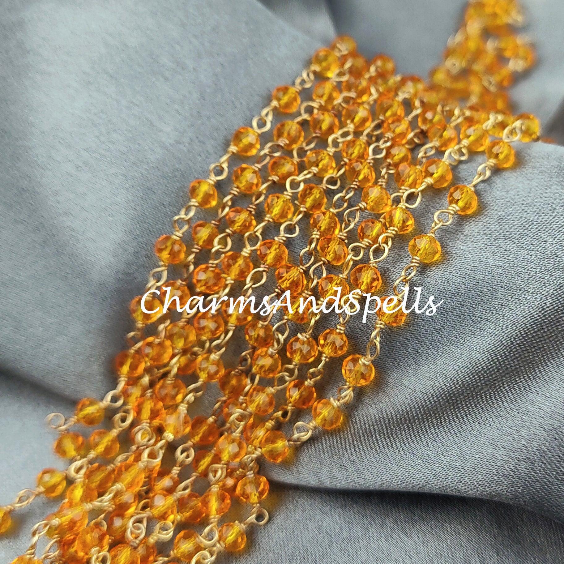 1 Feet Chain, Carnelian Rosary Chain, Rondelle Beads Chain, Gold Plated Rosary, DIY Making Supply, Bead Size 3-3.5mm, Bally Chain,DIY Jewelry Making - Charms And Spells