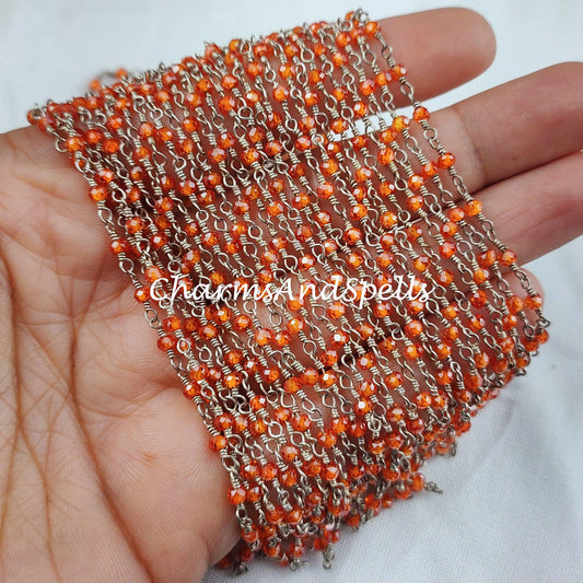 1 Feet Chain, Carnelian Rosary Chain, Orange Rosary Chain, 925 Silver Plated Chain, DIY Necklace Making Chain, 2.5-3mm Bead Size, Women DIY Bracelet - Charms And Spells